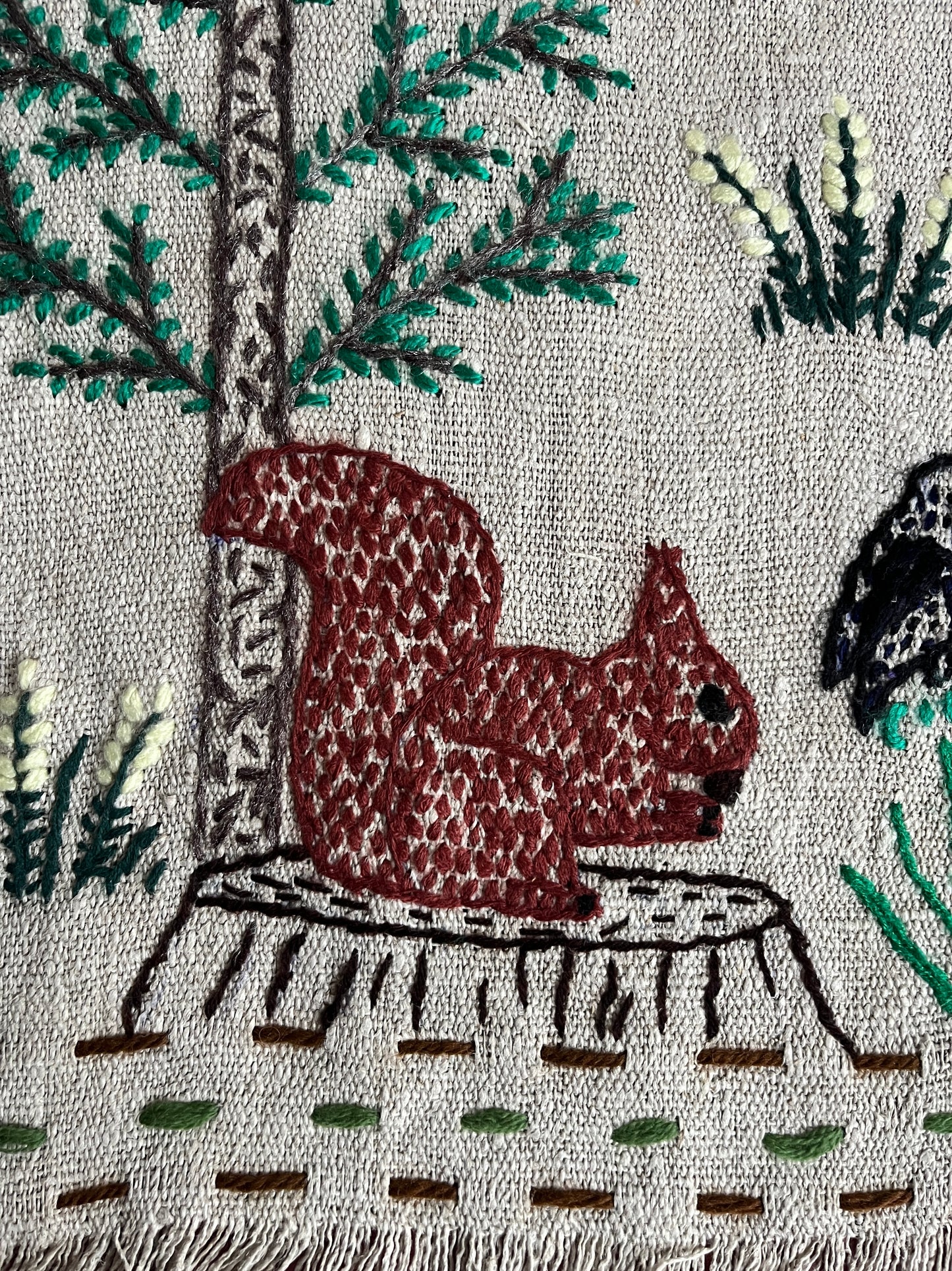 Forest Meadow Hand Embroidered Makatka Wallhanging by Anna