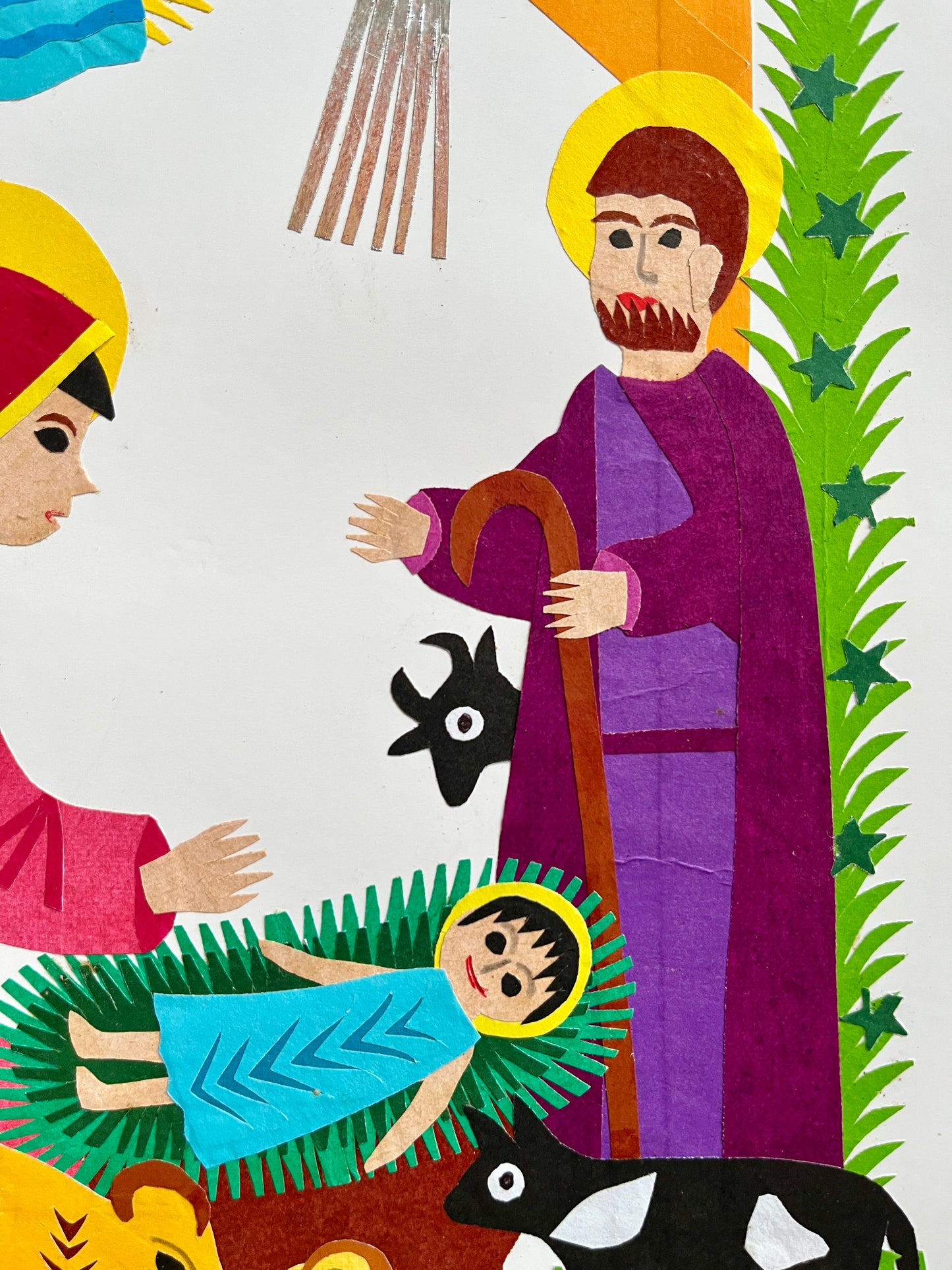 Nativity Scene with a Musician and Ram Original Papercut by Maria