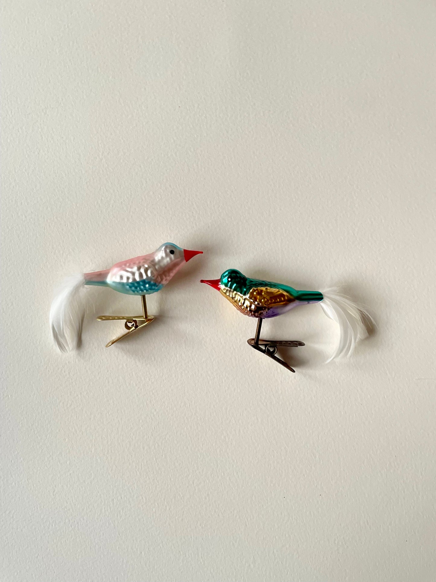 Bird with Feathers Clip On Glass Decoration