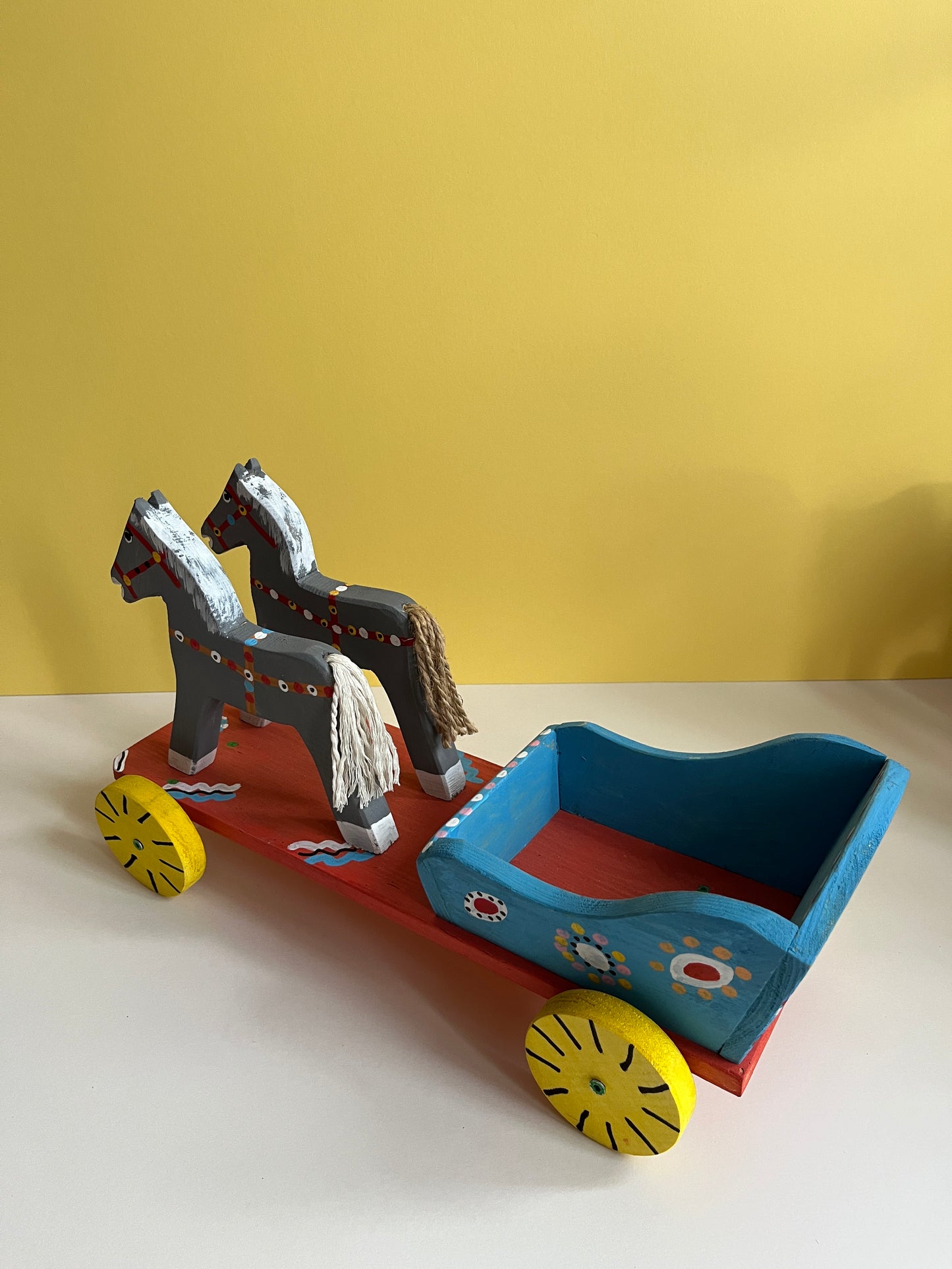 Grey Horses with Cart Pull Along Toy by Wlodzimierz