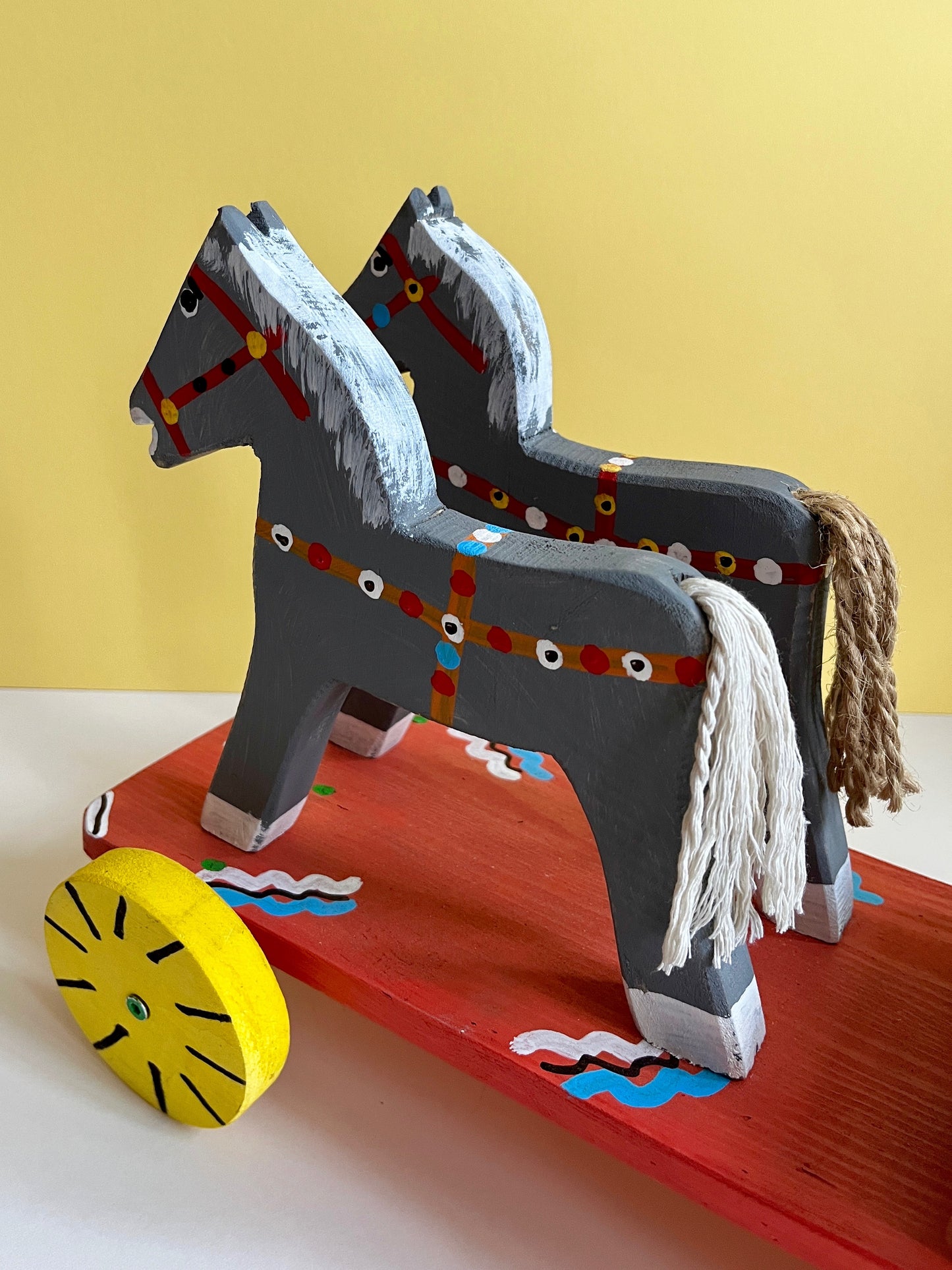 Grey Horses with Cart Pull Along Toy by Wlodzimierz