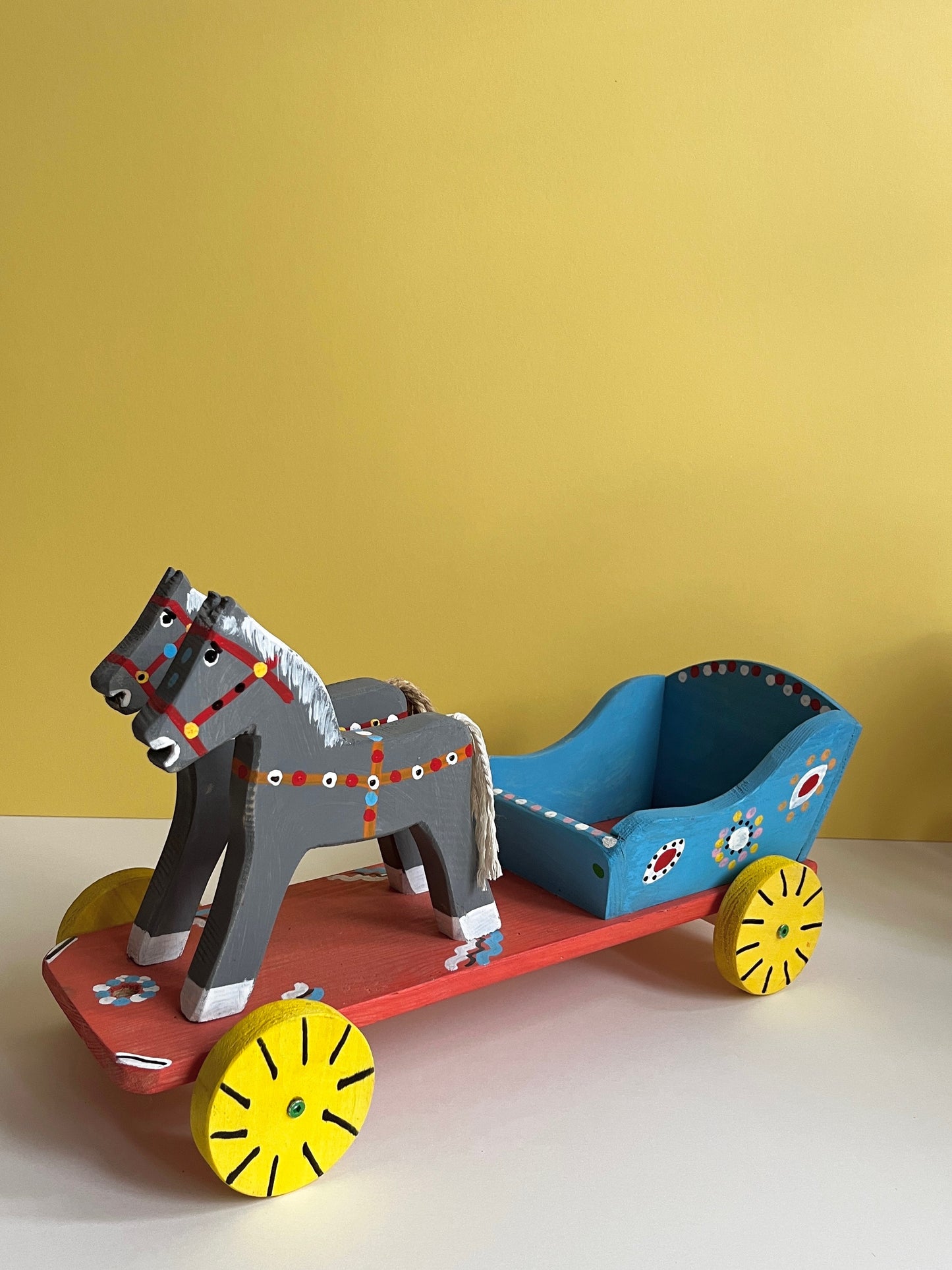 Grey Horses with Cart Pull Along Toy by Wlodzimierz