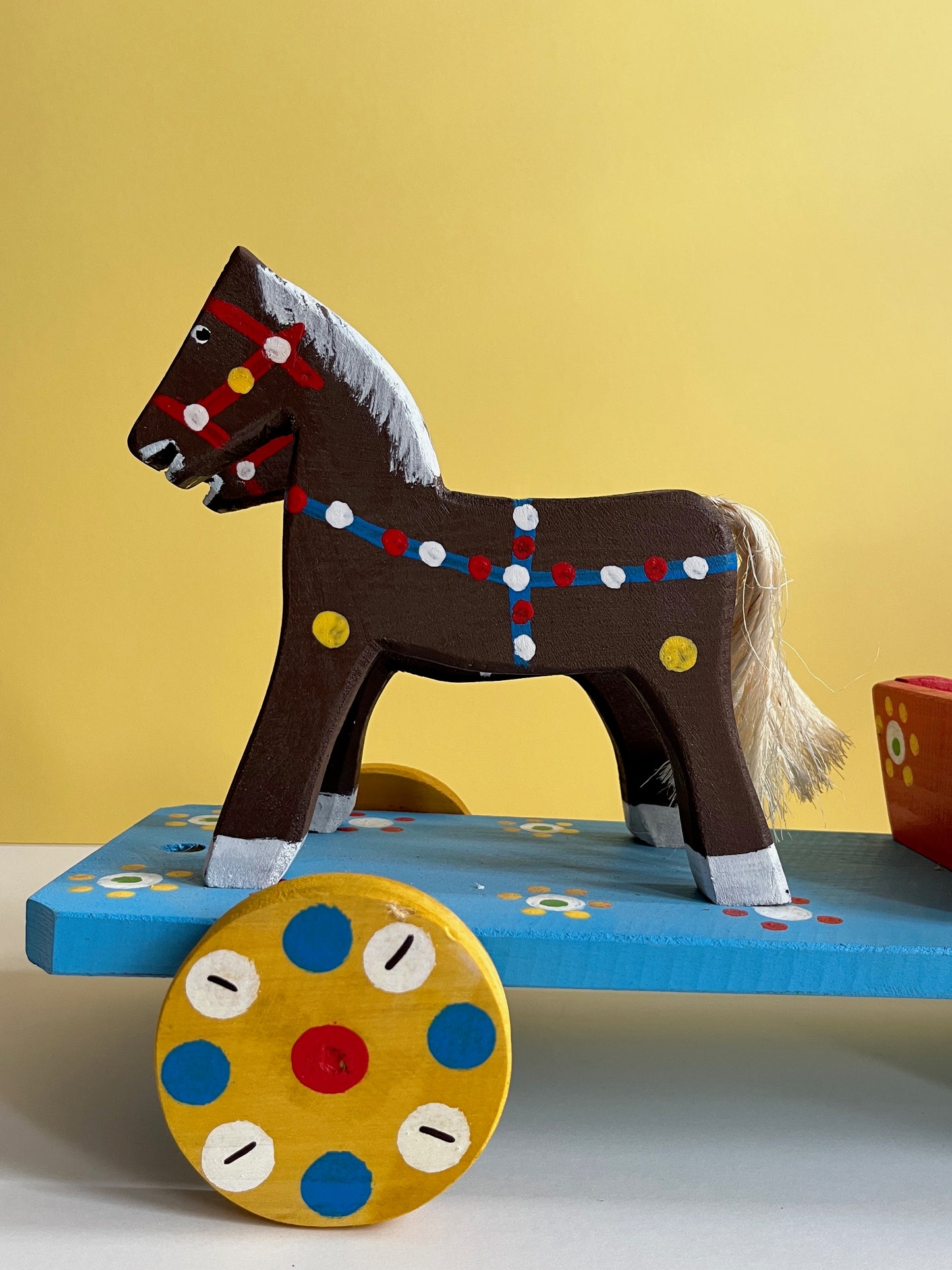 Brown Horses with Cart Pull Along Toy by Wlodzimierz
