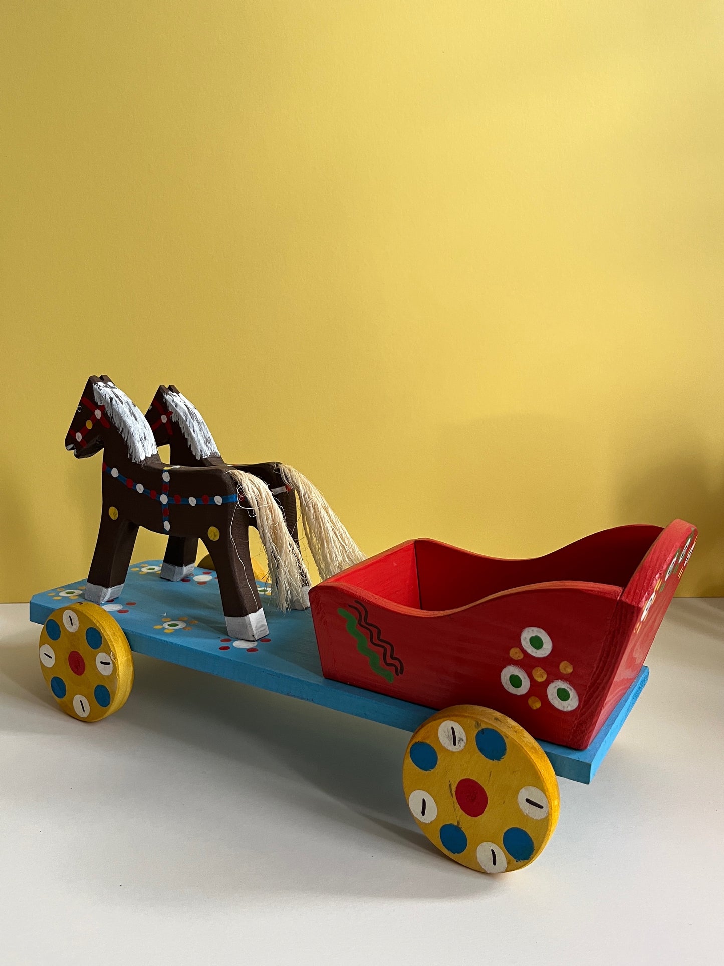 Brown Horses with Cart Pull Along Toy by Wlodzimierz