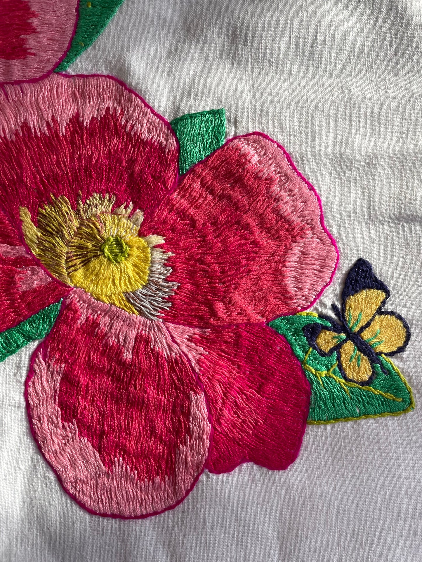 Pansies and Butterfly Embroidered Cushion by Teresa