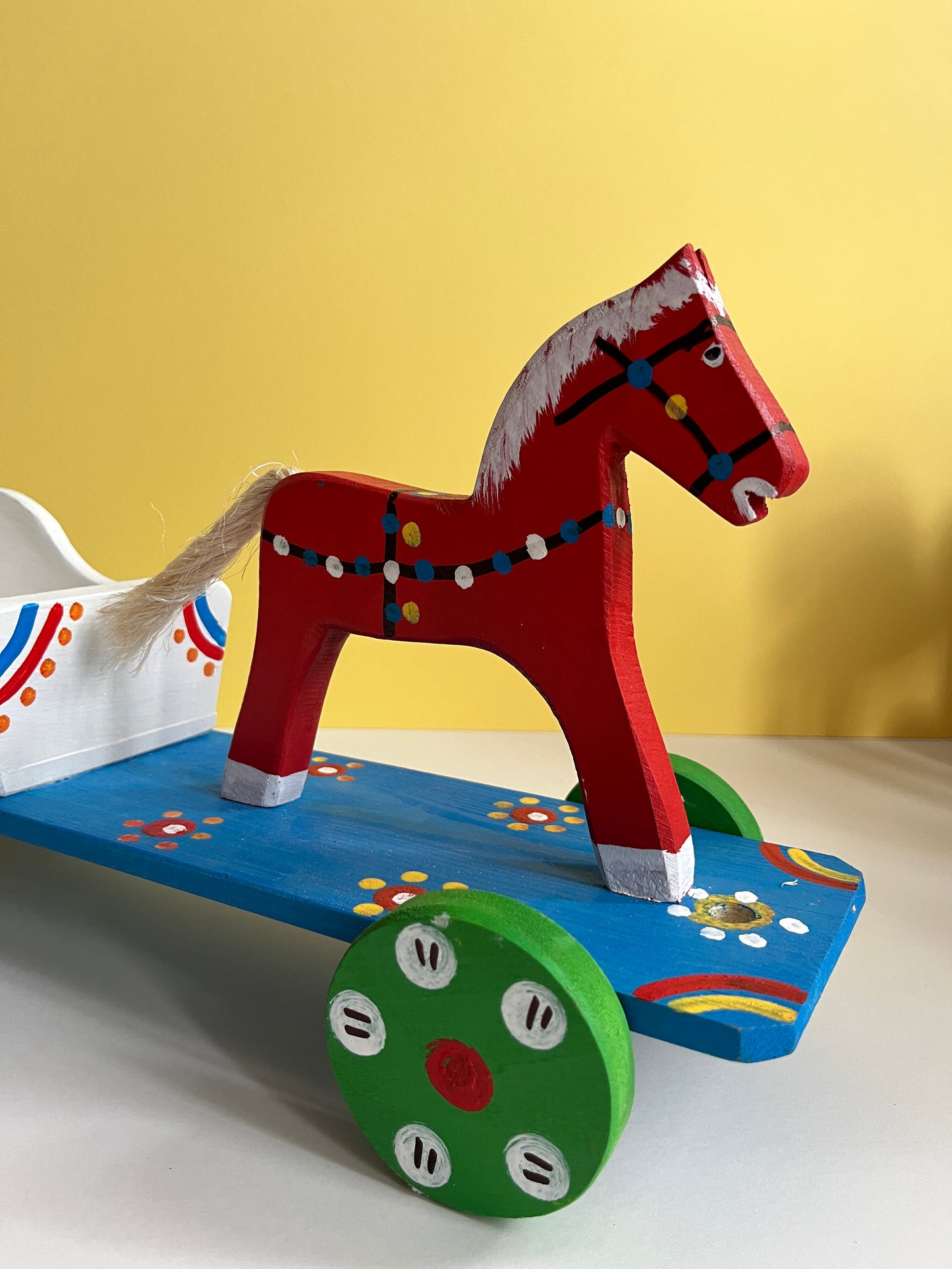 Red Horse with Cart Pull Along Toy by Wlodzimierz