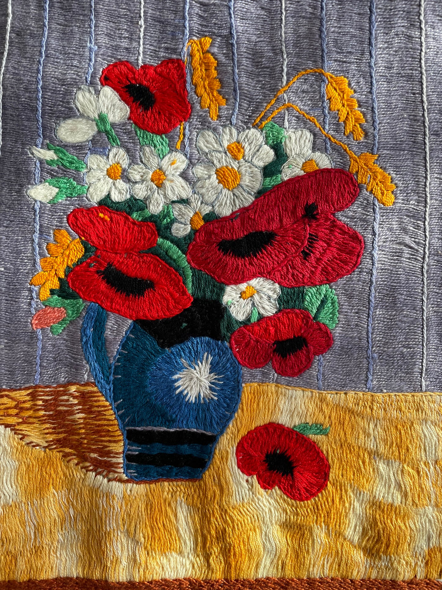 Wildflowers In a Vase Embroidered Cushion Cover by Teresa