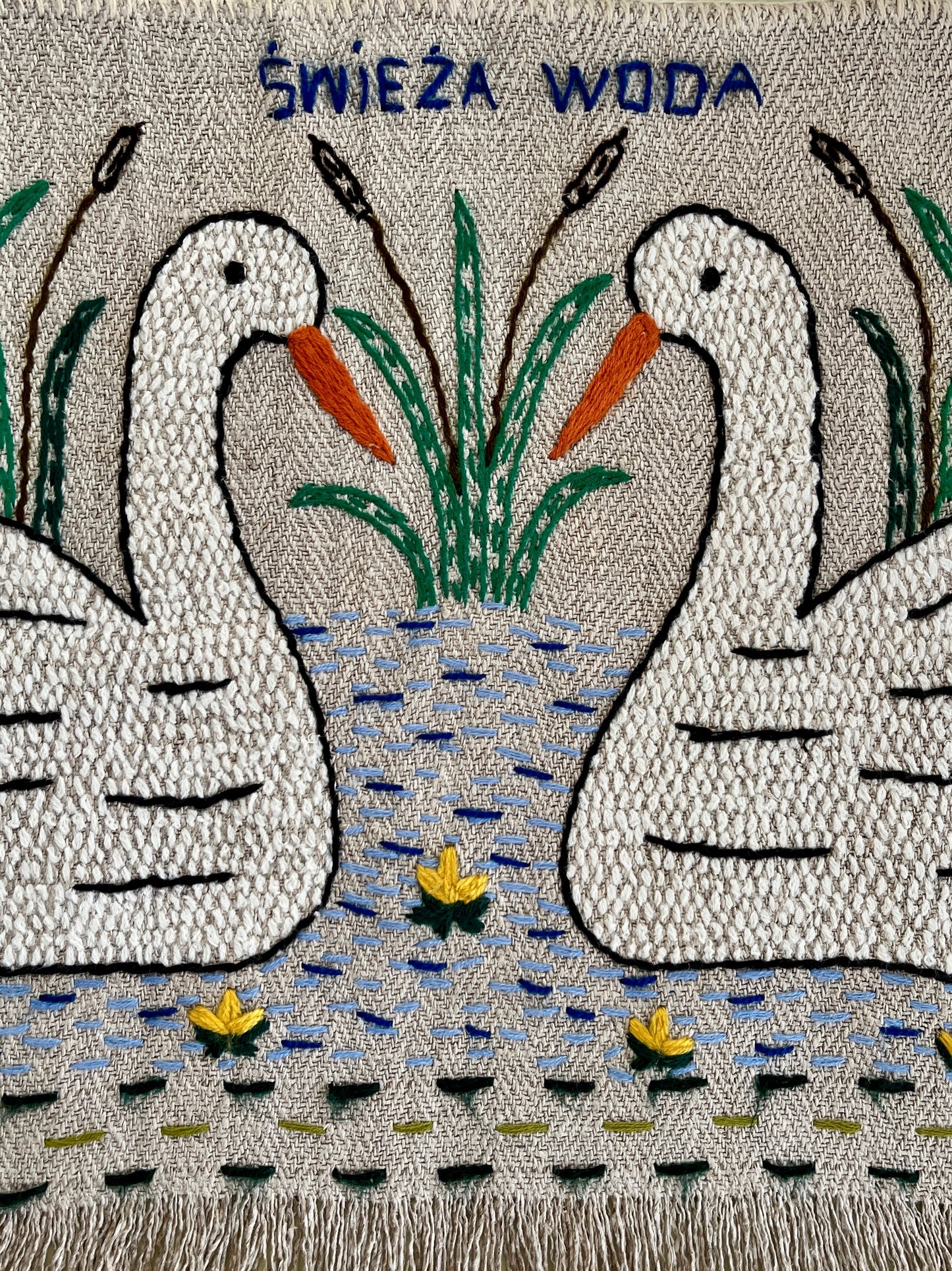 Swans Hand Embroidered Makatka by Anna
