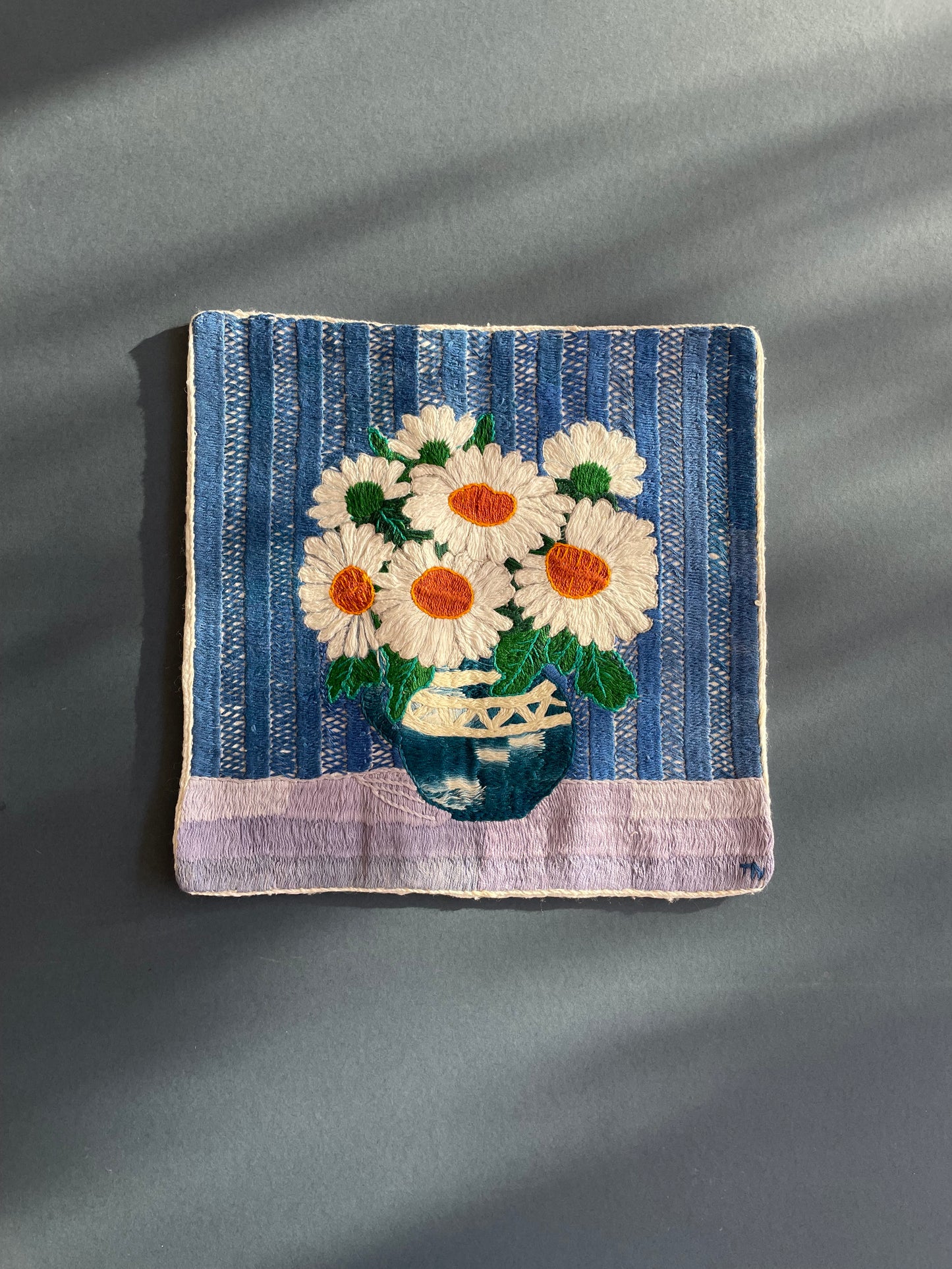 Chamomiles In a Vase Emroidered Cushion Cover by Teresa
