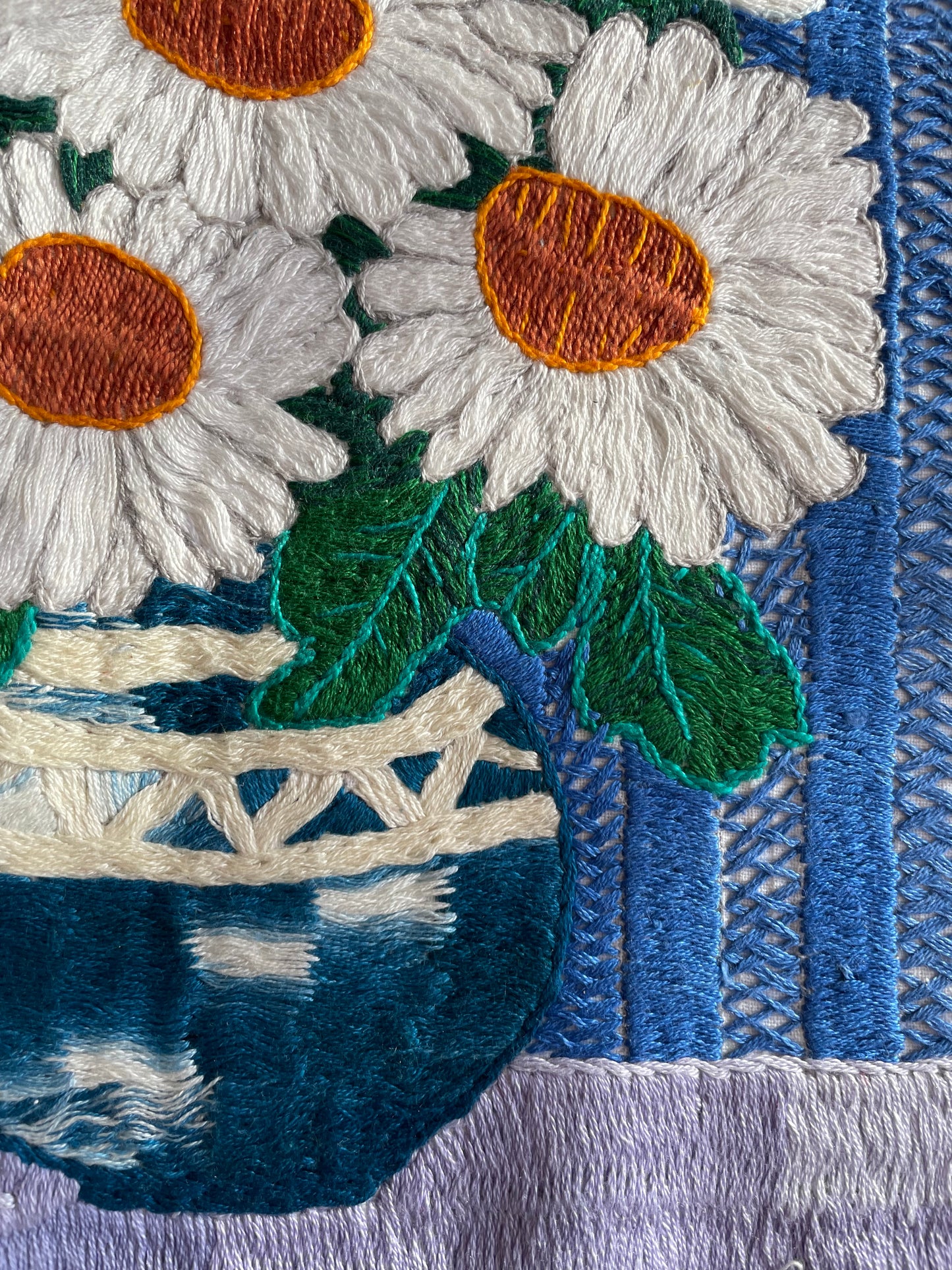 Chamomiles In a Vase Emroidered Cushion Cover by Teresa