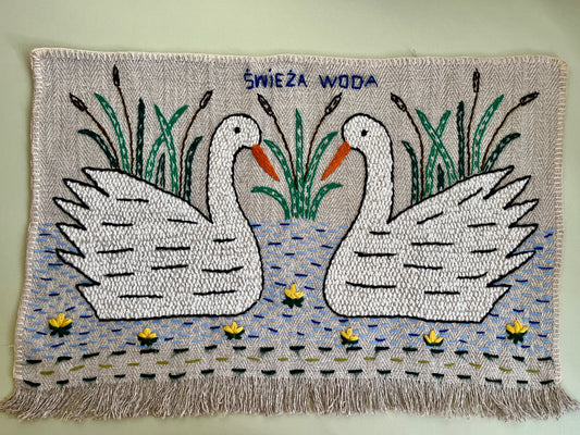 Swans Hand Embroidered Makatka by Anna