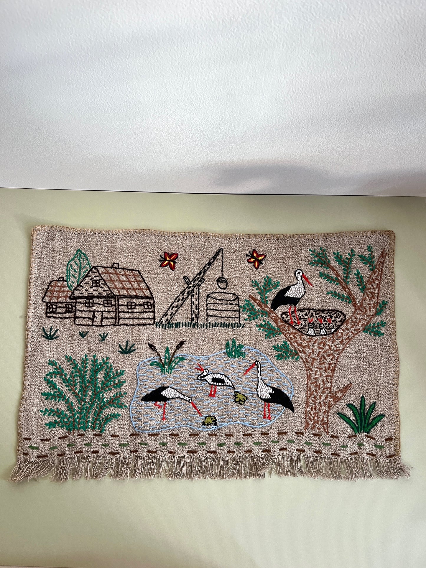 Storks Hand Embroidered Makatka by Anna