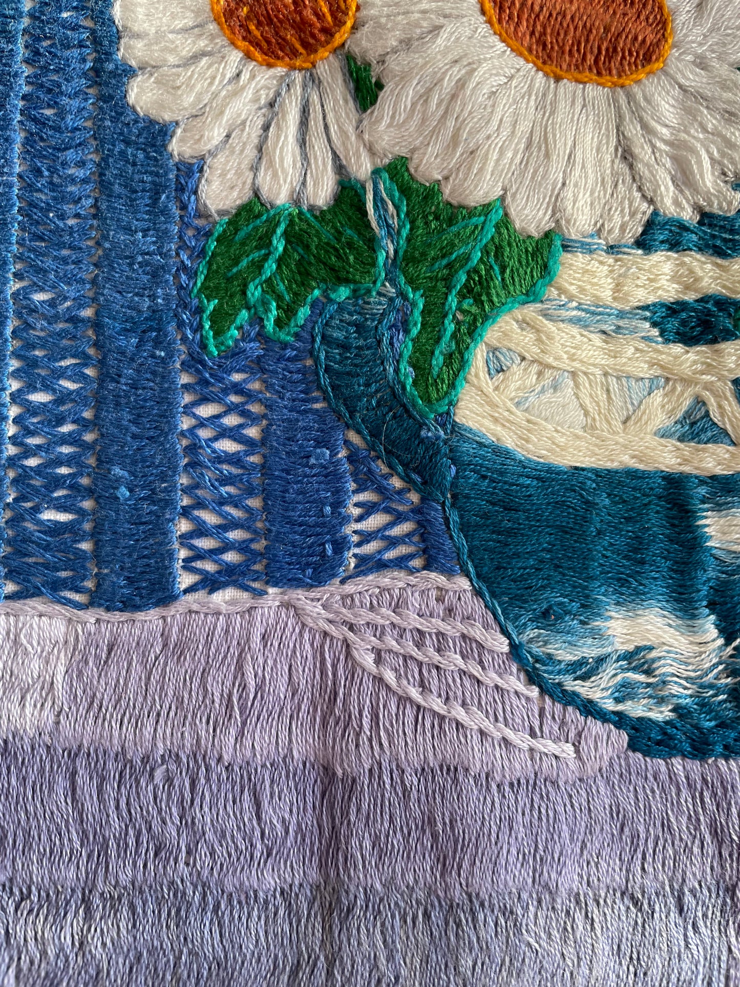 Chamomiles In a Vase Emroidered Cushion Cover by Teresa