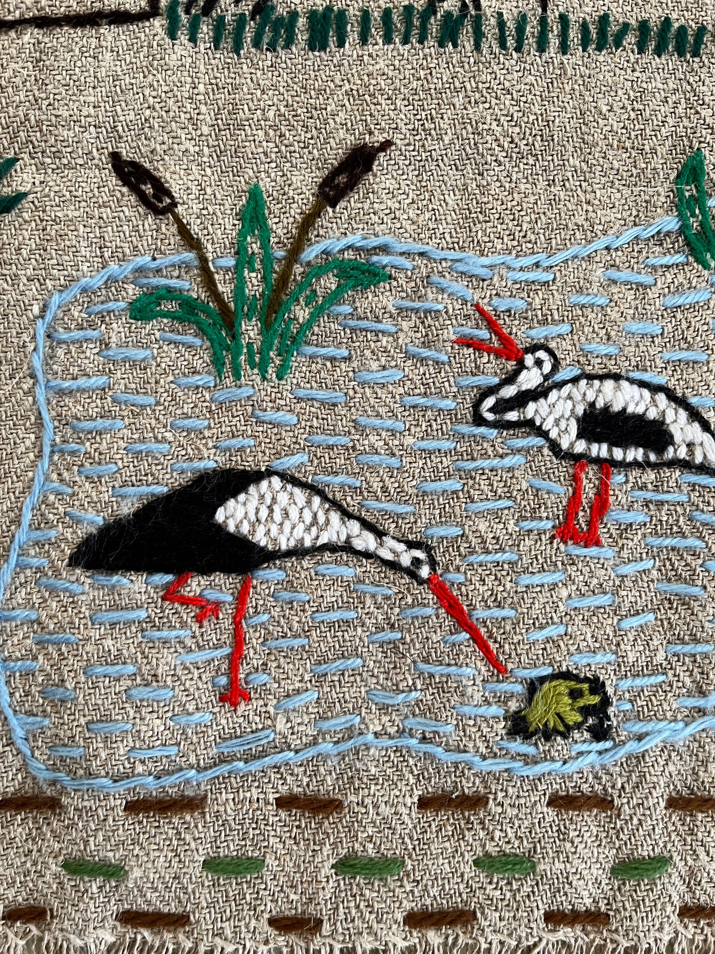 Storks Hand Embroidered Makatka by Anna