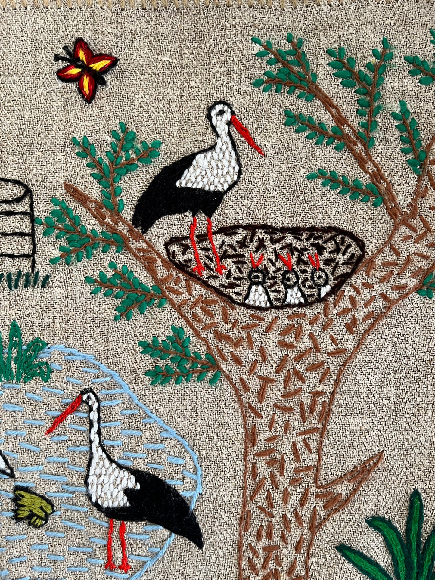 Storks Hand Embroidered Makatka by Anna