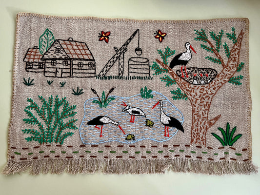 Storks Hand Embroidered Makatka by Anna
