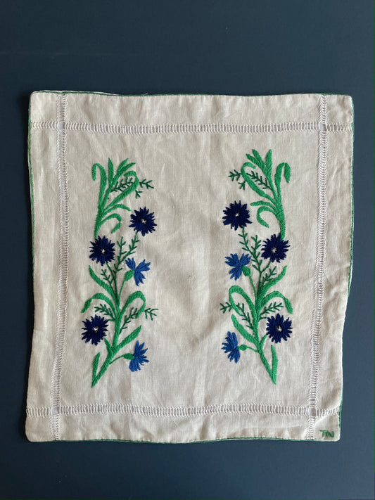 Cornflowers Embroidered Cushion Cover by Teresa