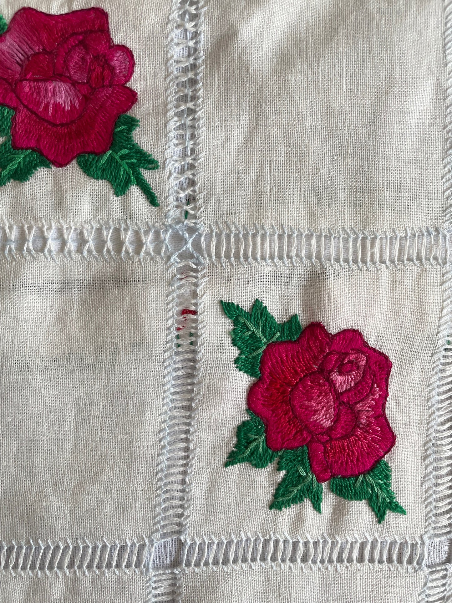Pink Roses Embroidered Cushion Cover by Terersa