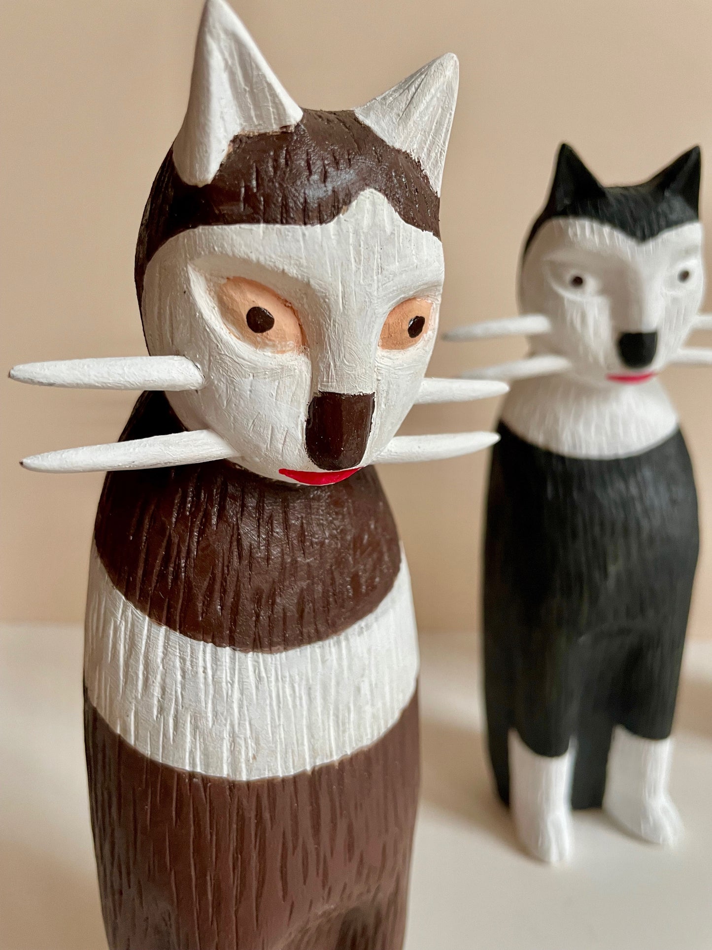 Wooden Cat Sculpture by Zenon