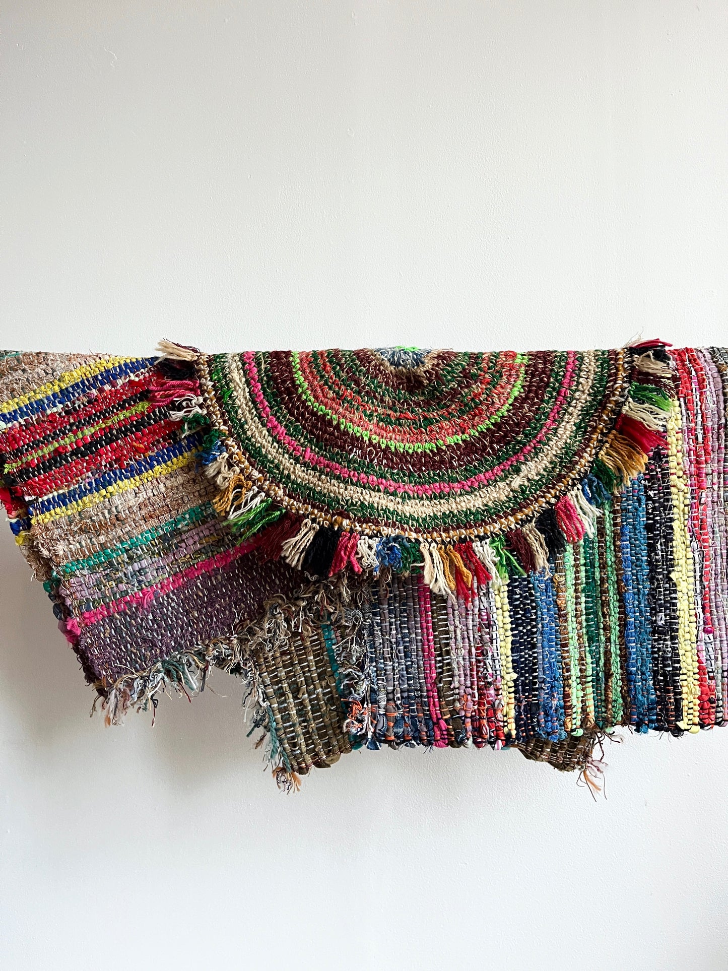 Handwoven Round Rug with Neon Green by Anna