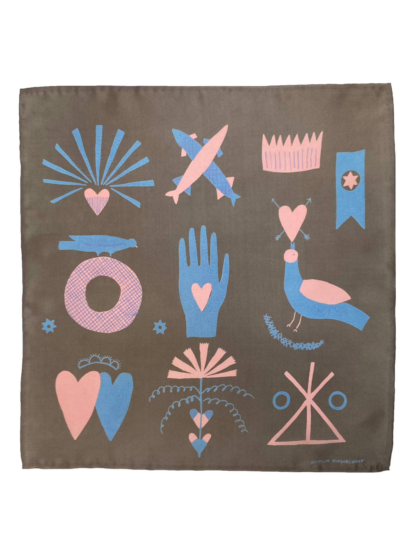 Heart in Hand Silk Scarf in Grey by Caitlin Hinshelwood