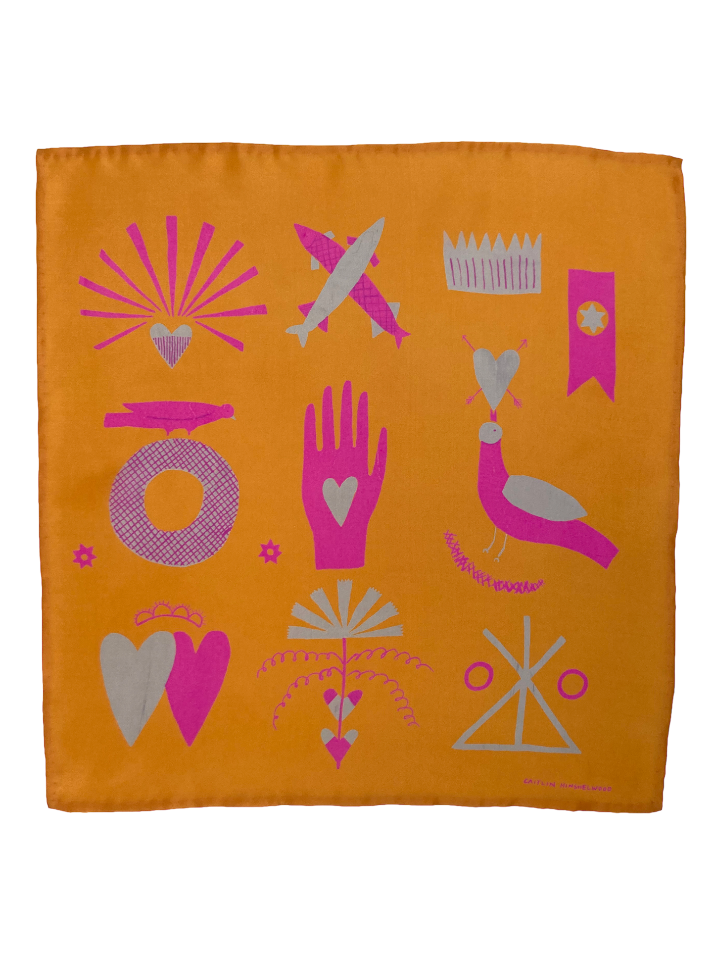 Heart in Hand Silk Scarf in Mustard by Caitlin Hinshelwood