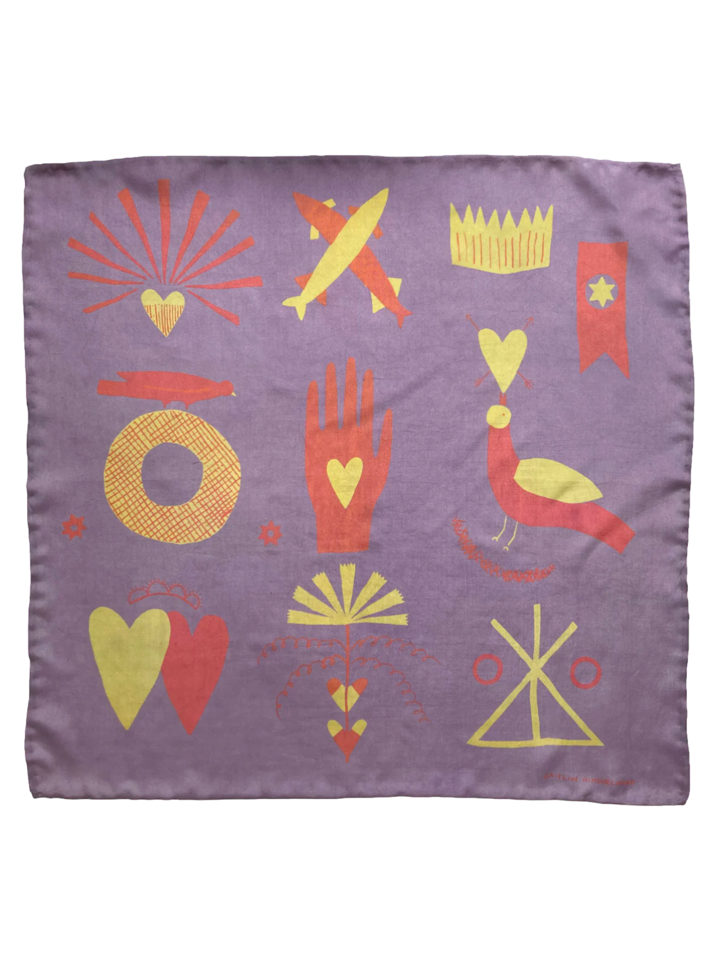 Heart in Hand Silk Scarf in Lilac by Caitlin Hinshelwood