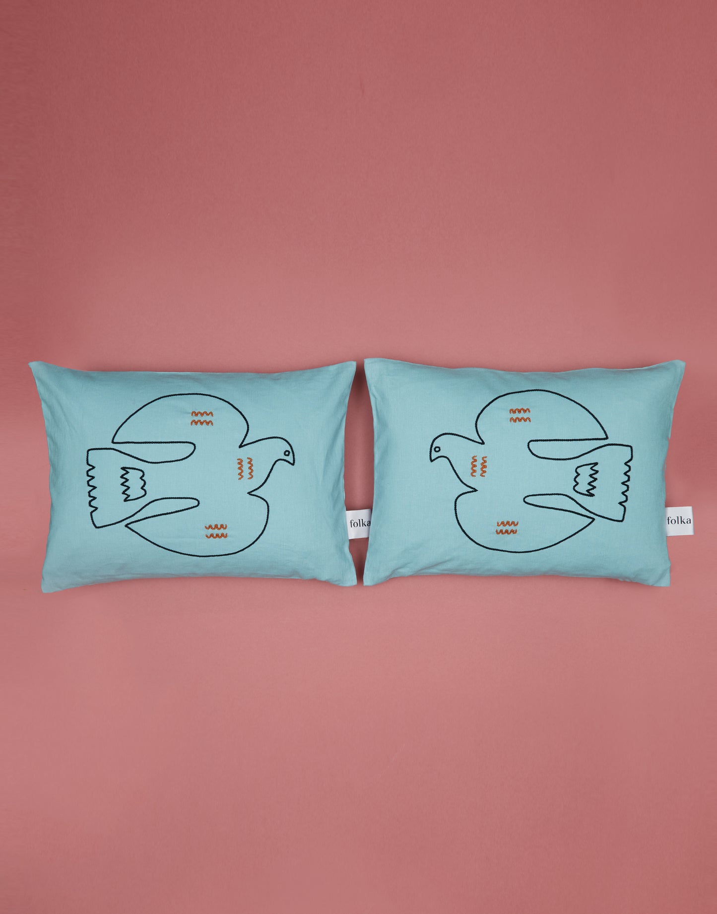 Dove Hand Embroidered Cushion by Folka x Plinth Home