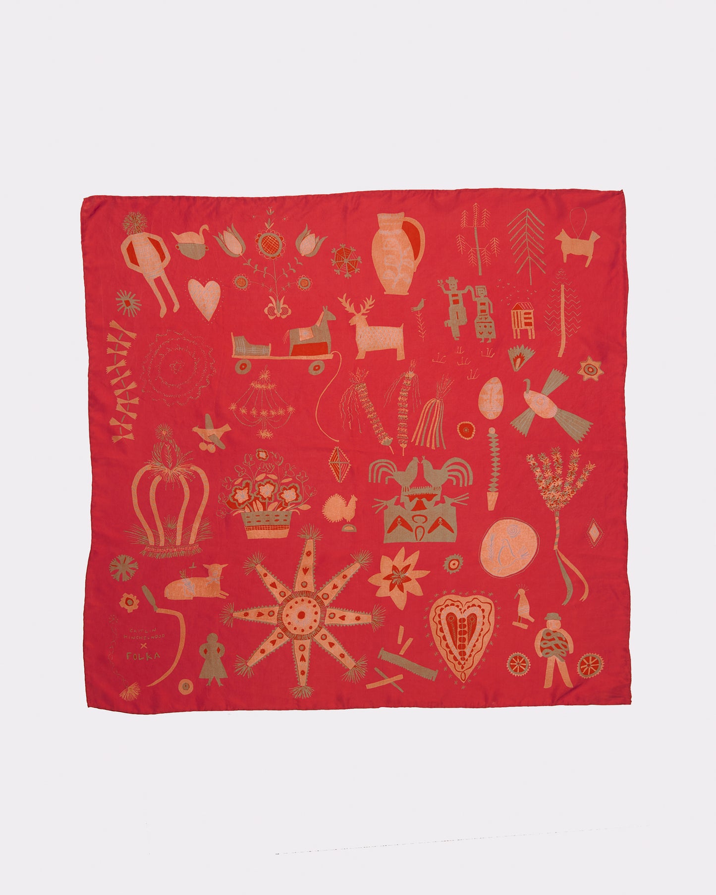 Folka Scarf in Red & Peach (Seconds) by Caitlin Hinshelwood