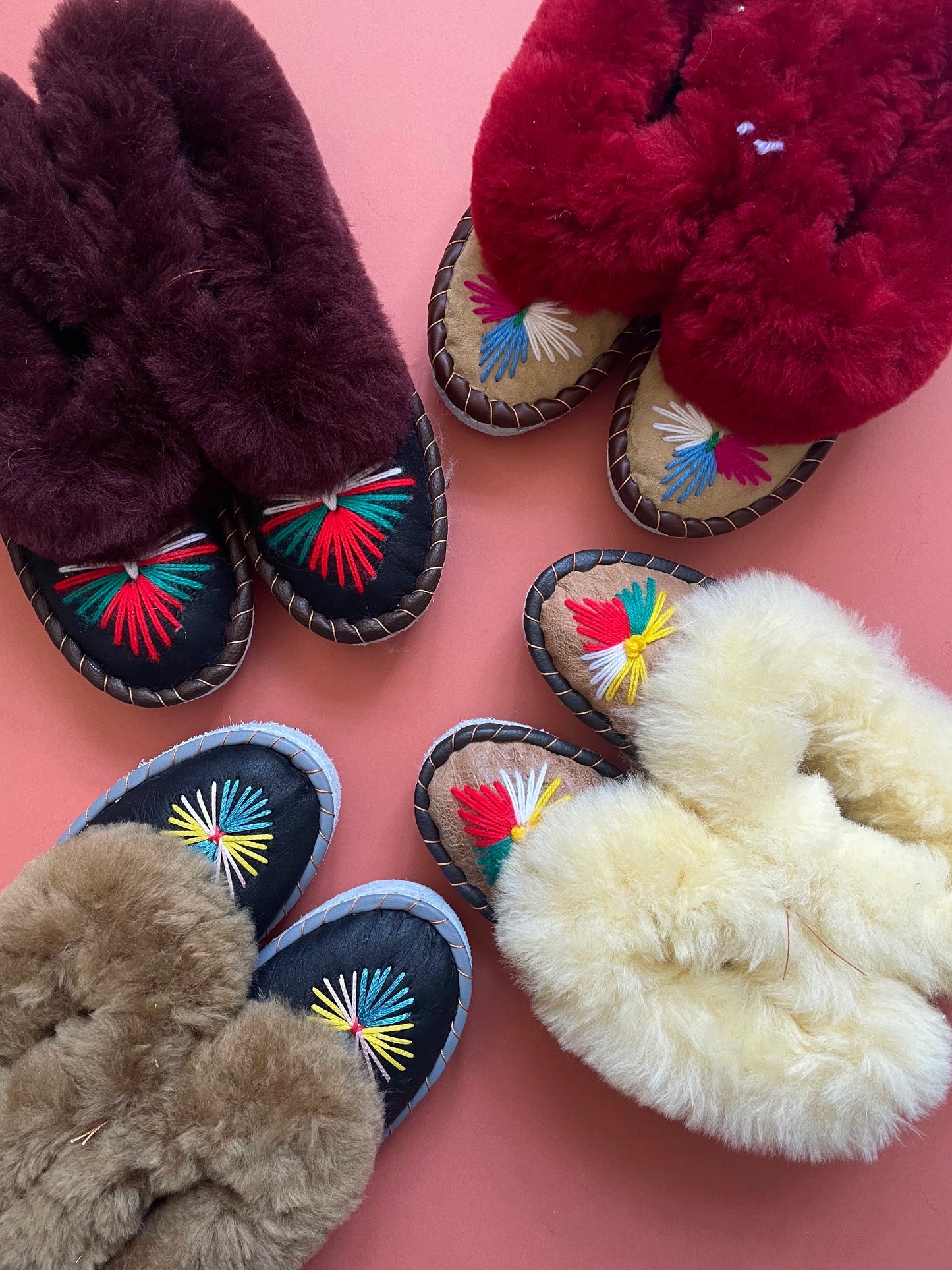 Folk Embroidered Sheepskin Slippers