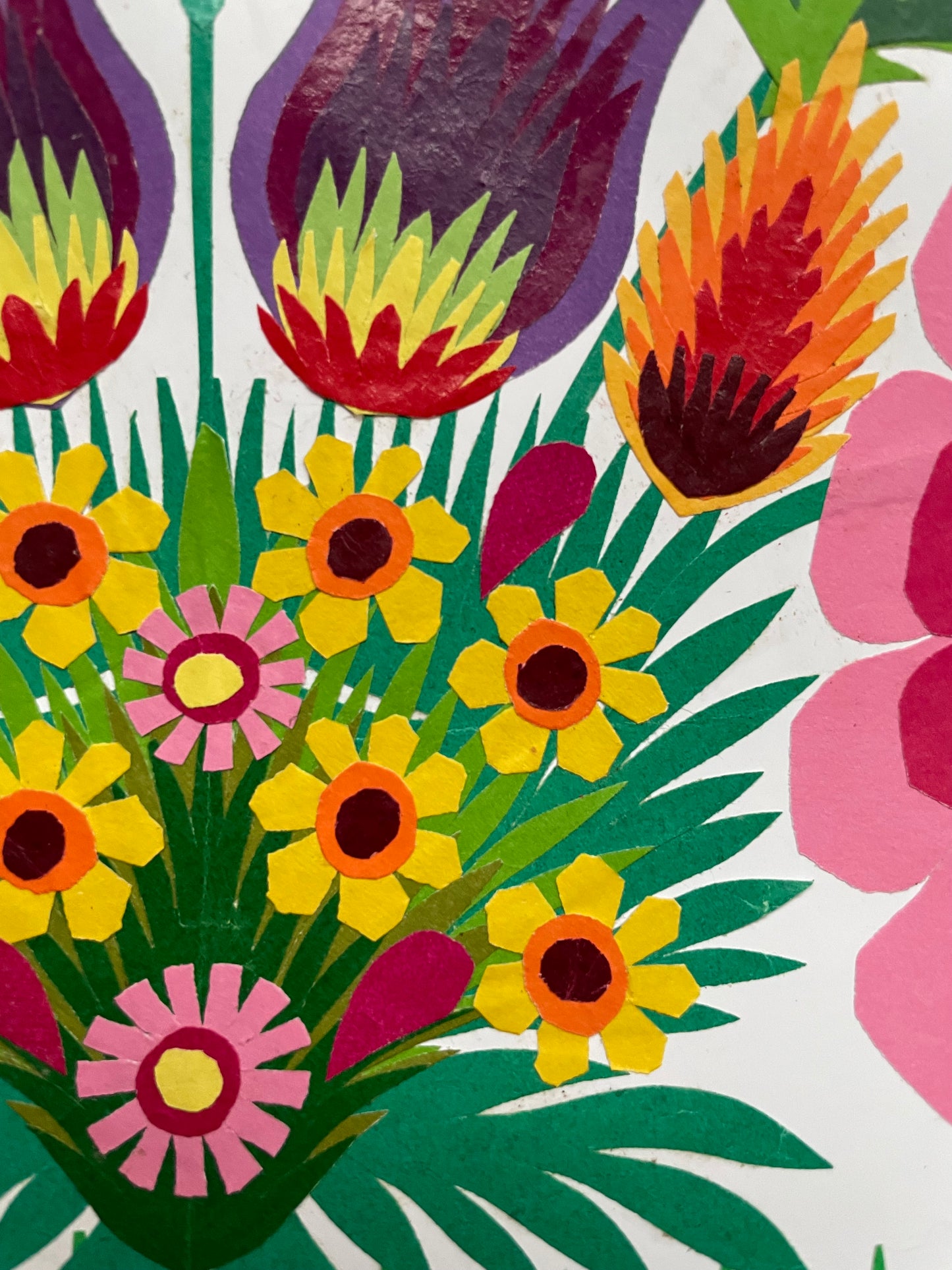 Two Cockerels & Flowers Papercut