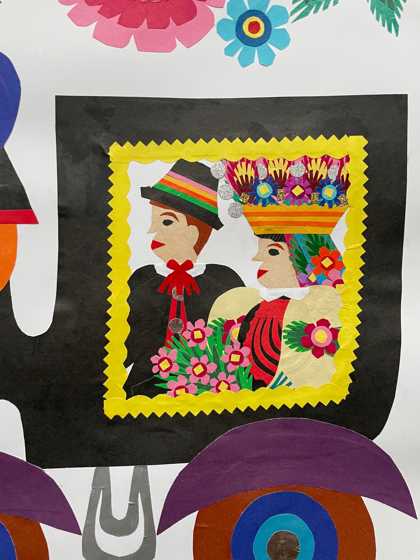 Newlyweds in a Carriage Papercut by Maria