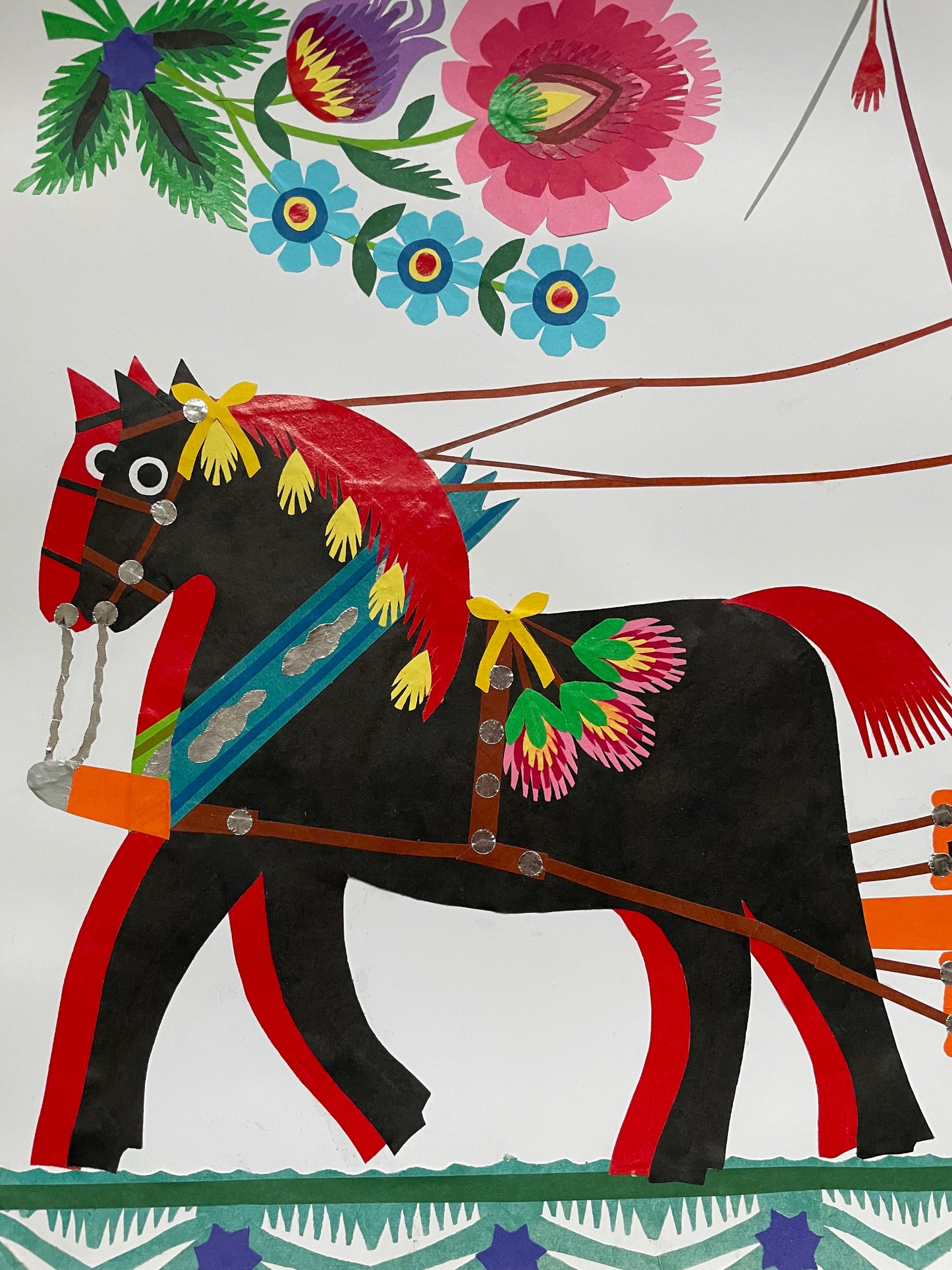 Newlyweds in a Carriage Papercut by Maria
