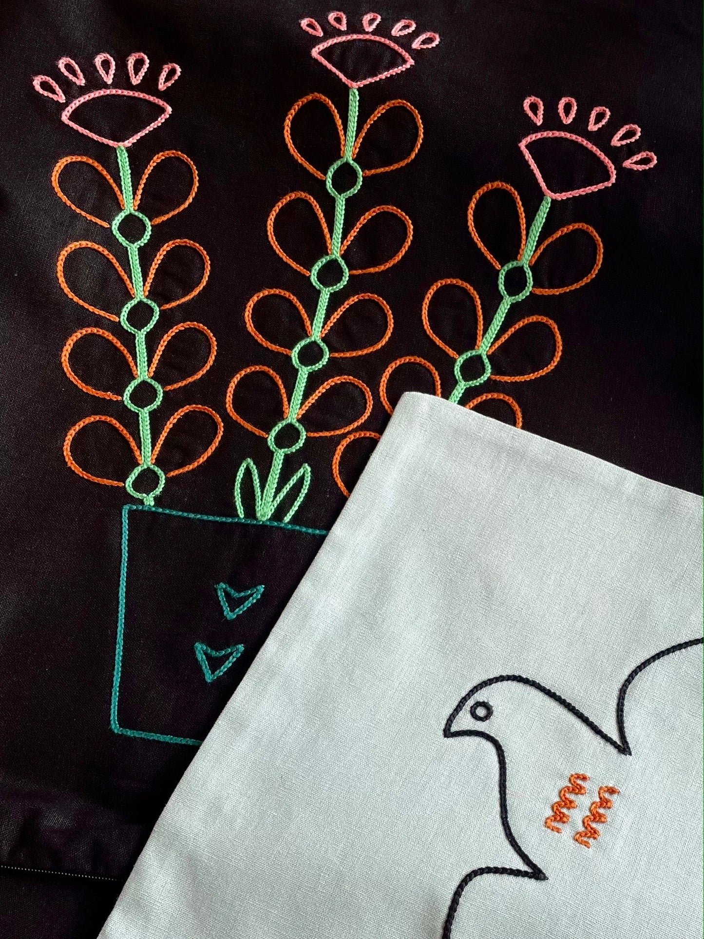 Girls Hand Embroidered Cushion by Folka x Plinth Home
