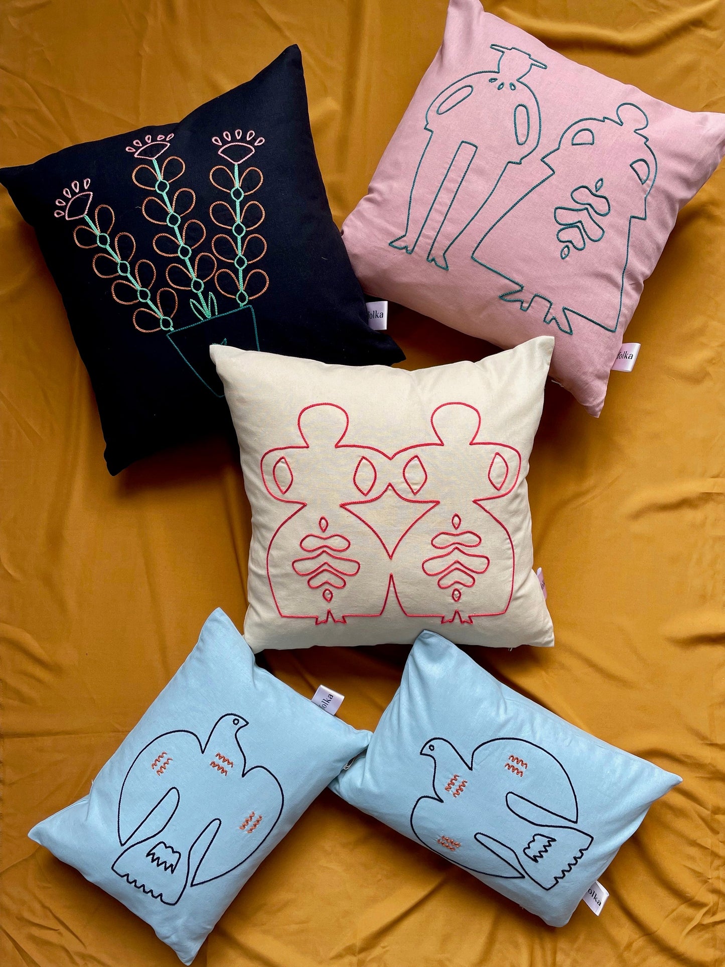 Dove Hand Embroidered Cushion by Folka x Plinth Home