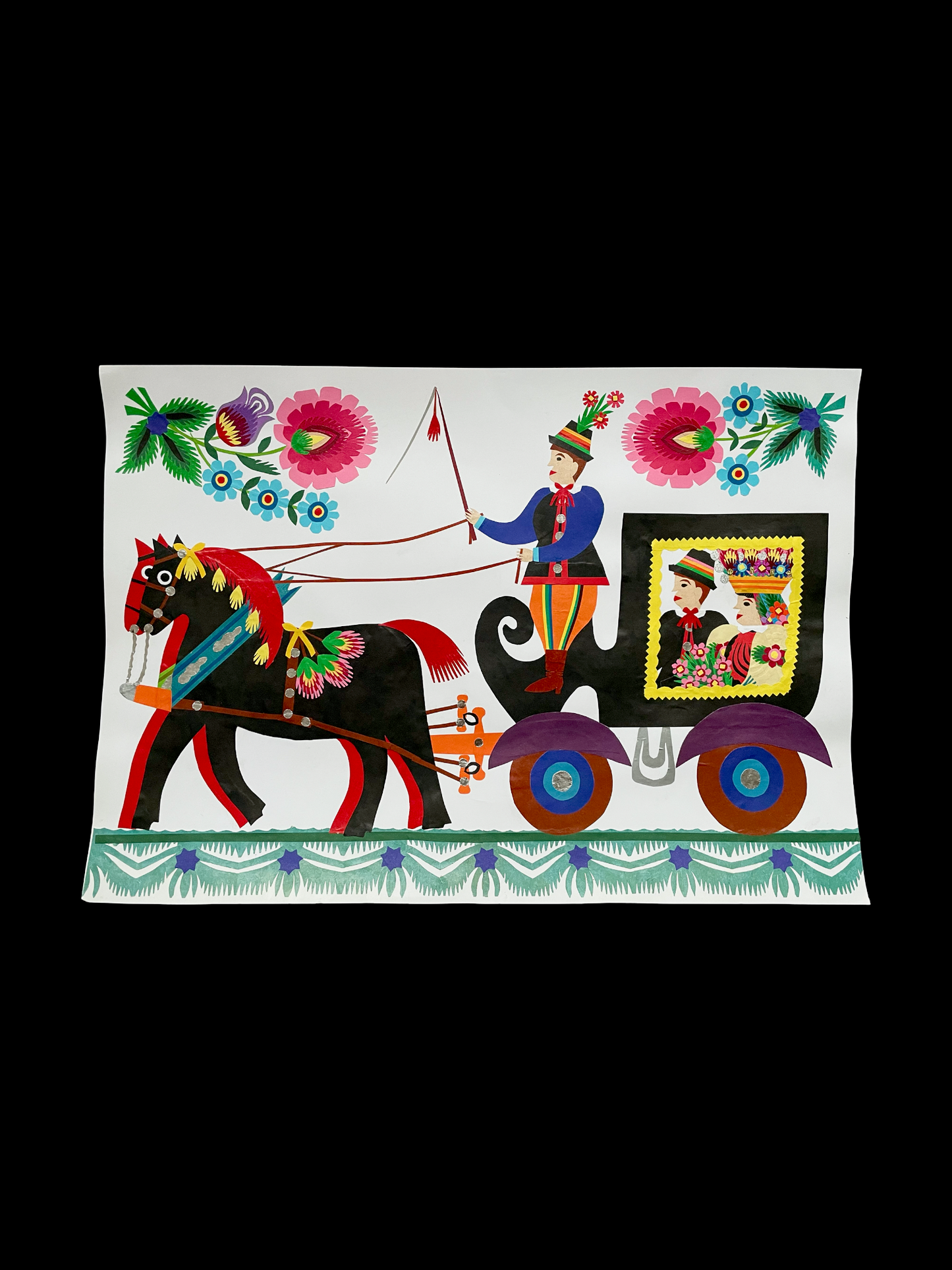 Newlyweds in a Carriage Papercut by Maria