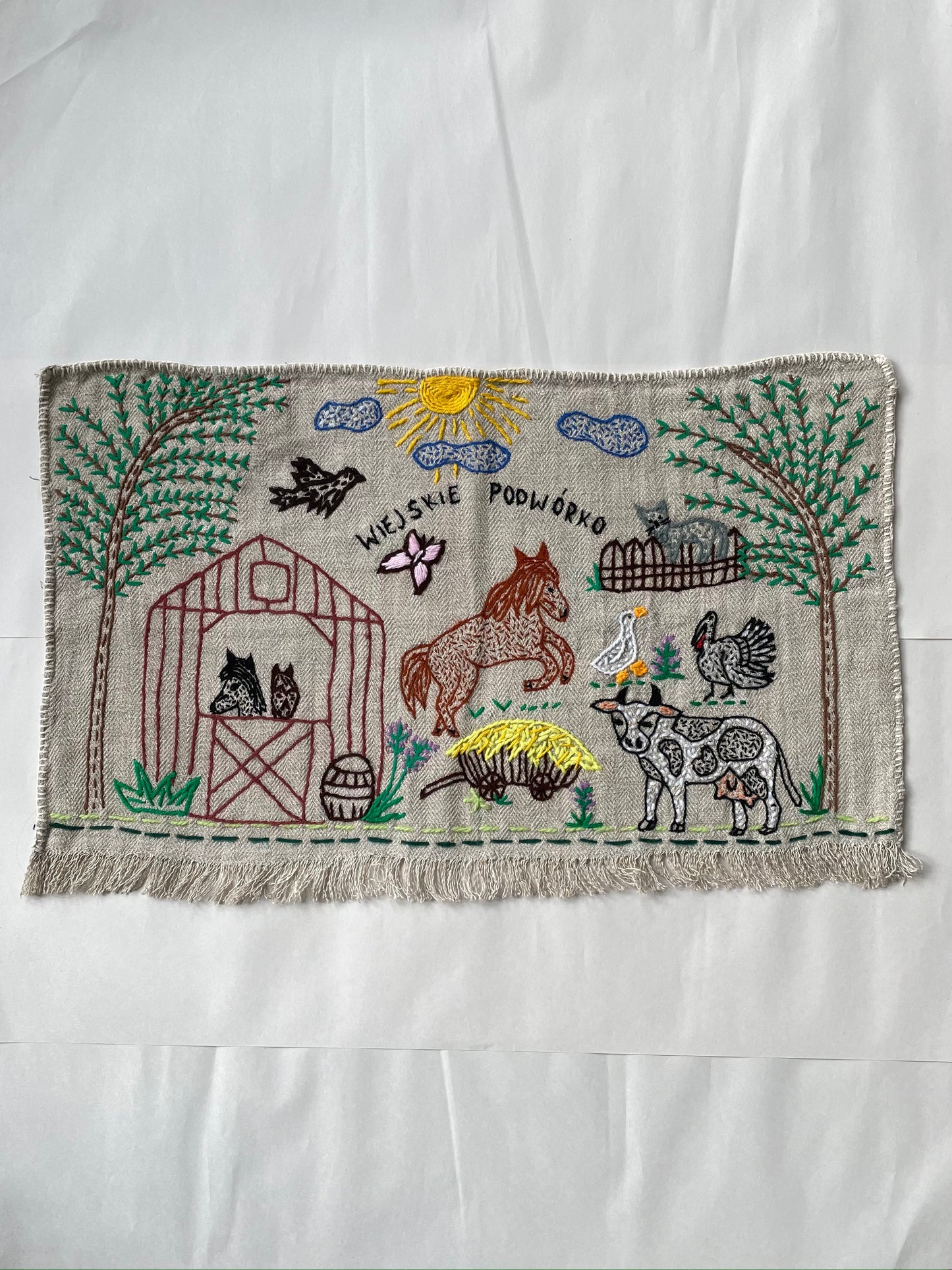 Country Yard Hand Embroidered Wall Hanging by Anna