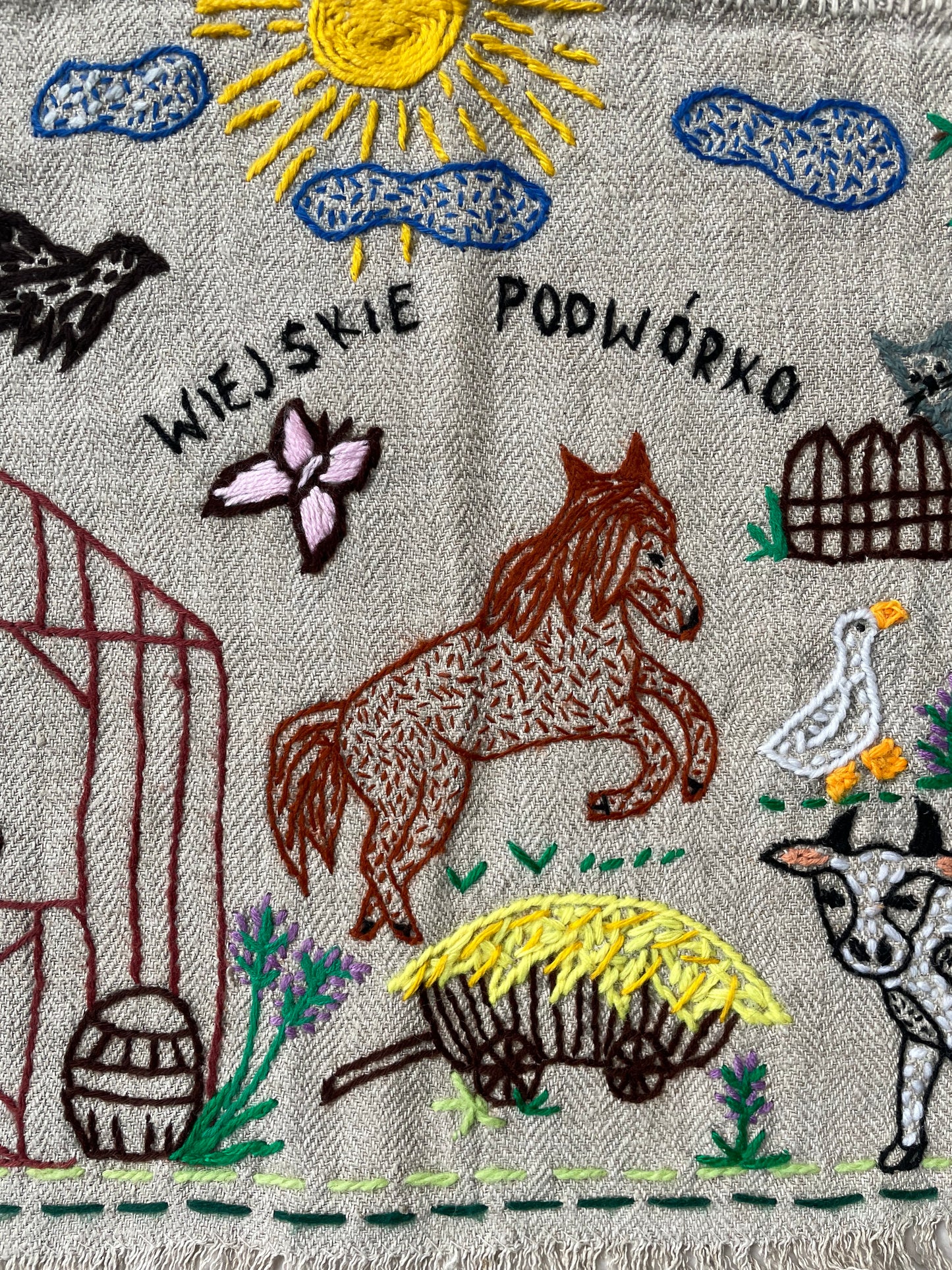 Country Yard Hand Embroidered Wall Hanging by Anna