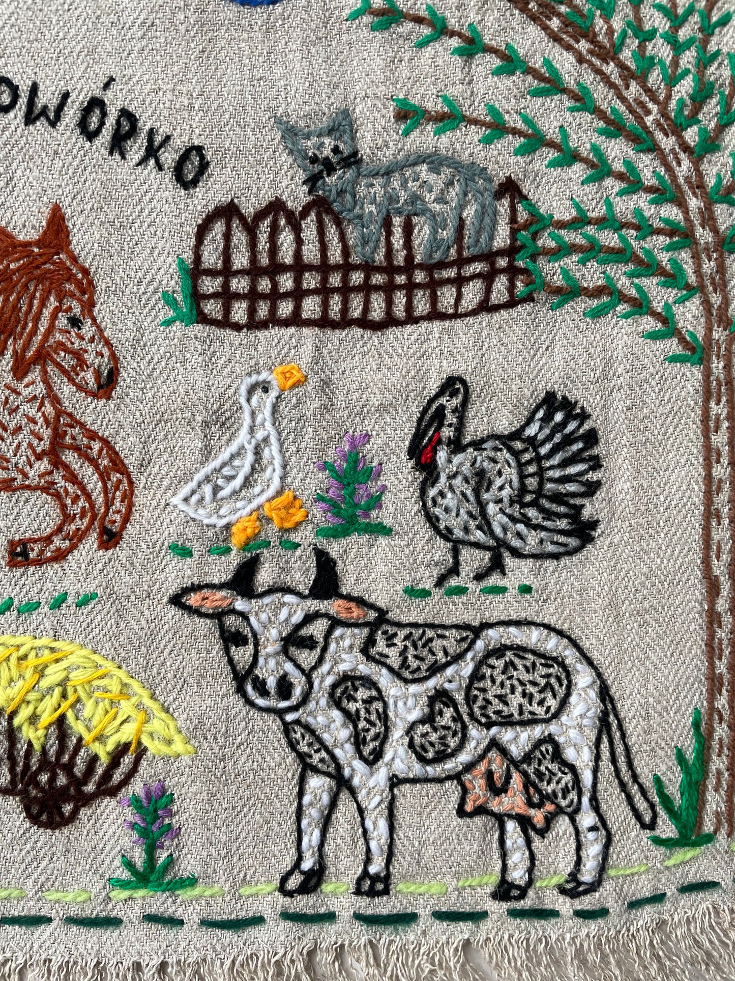 Country Yard Hand Embroidered Wall Hanging by Anna