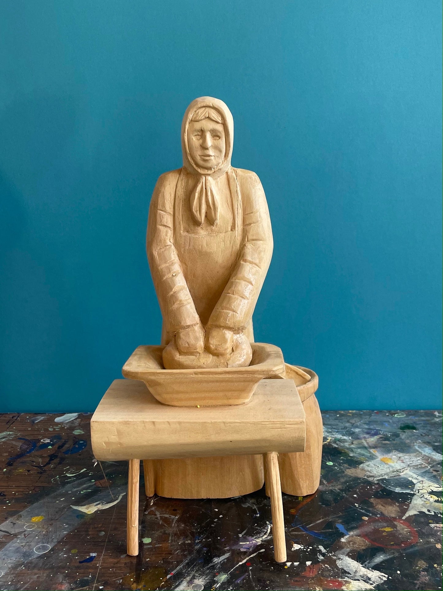 Woman Kneading Dough Sculpture by Jan