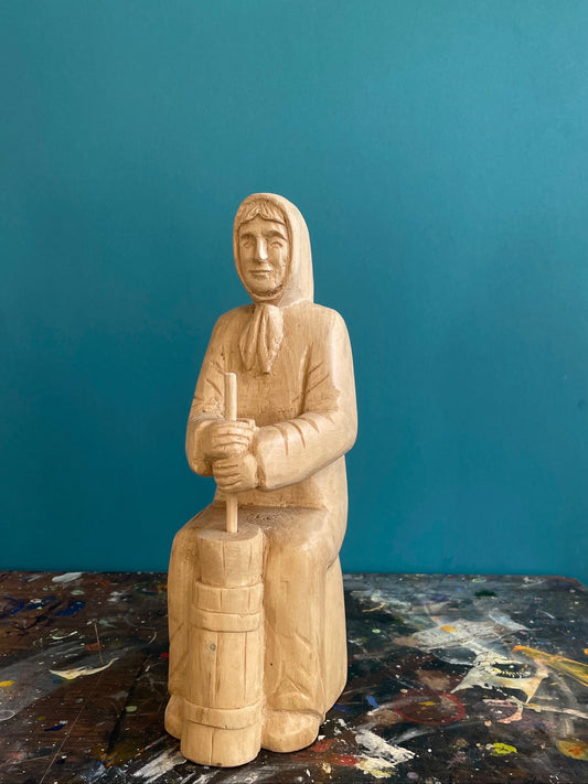 Woman Churning Butter Sculpture By Jan