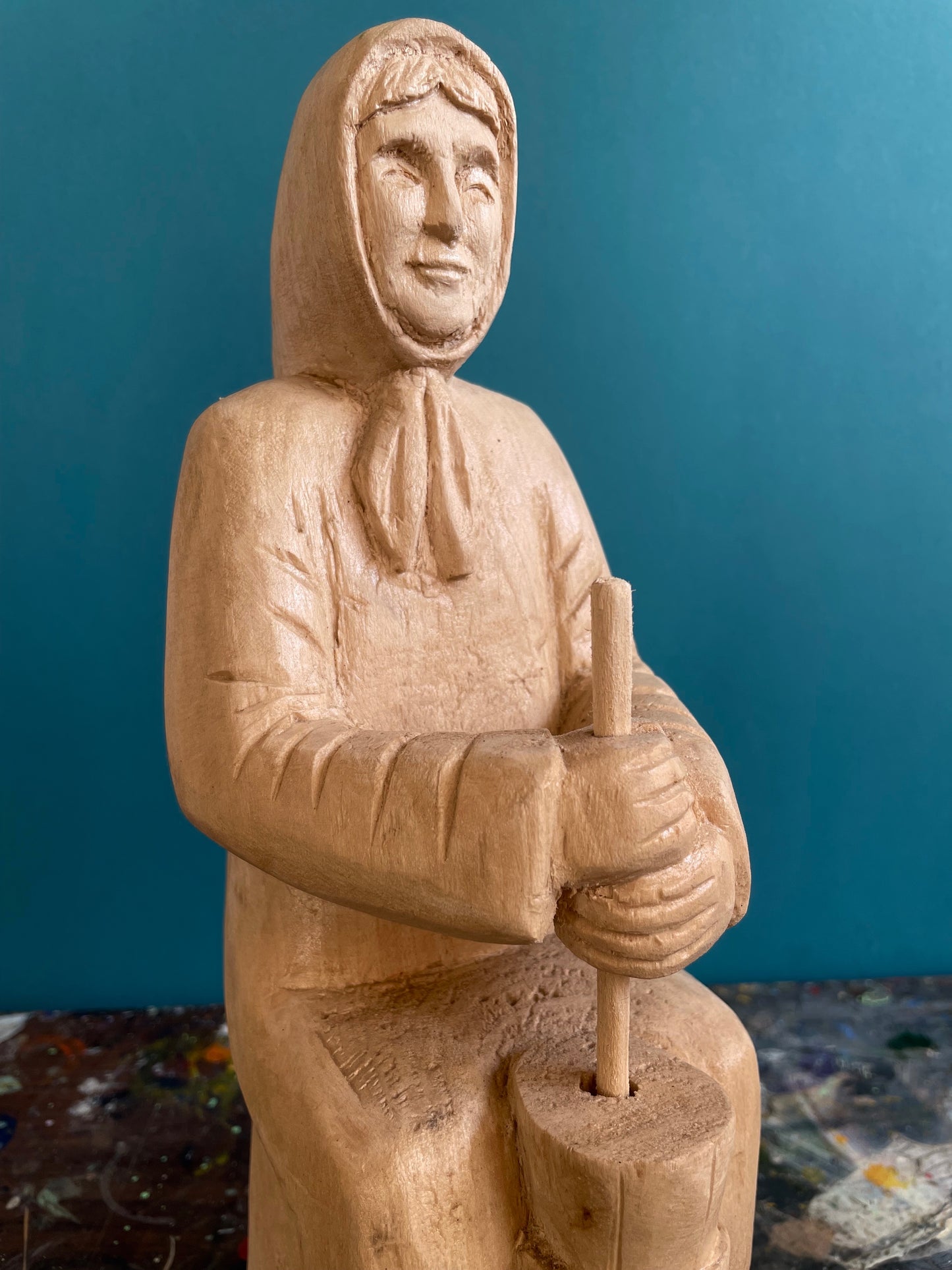 Woman Churning Butter Sculpture By Jan