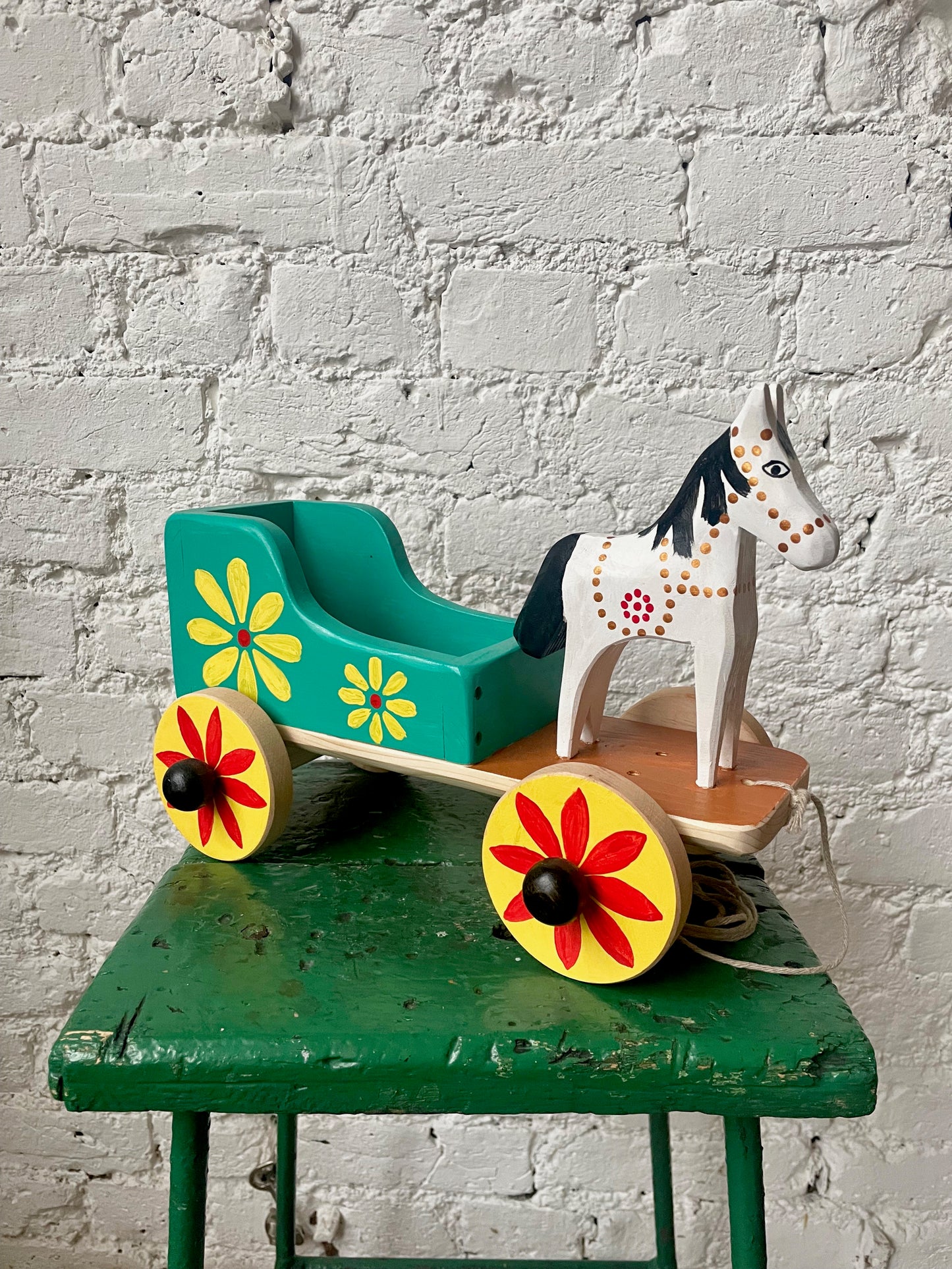 White Horse with Cart Toy by Krzysztof