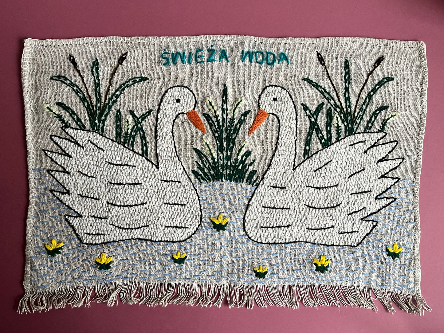 Swans 1 Hand Embroidered Makatka by Anna