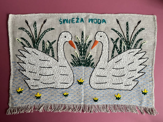 Swans 1 Hand Embroidered Makatka by Anna