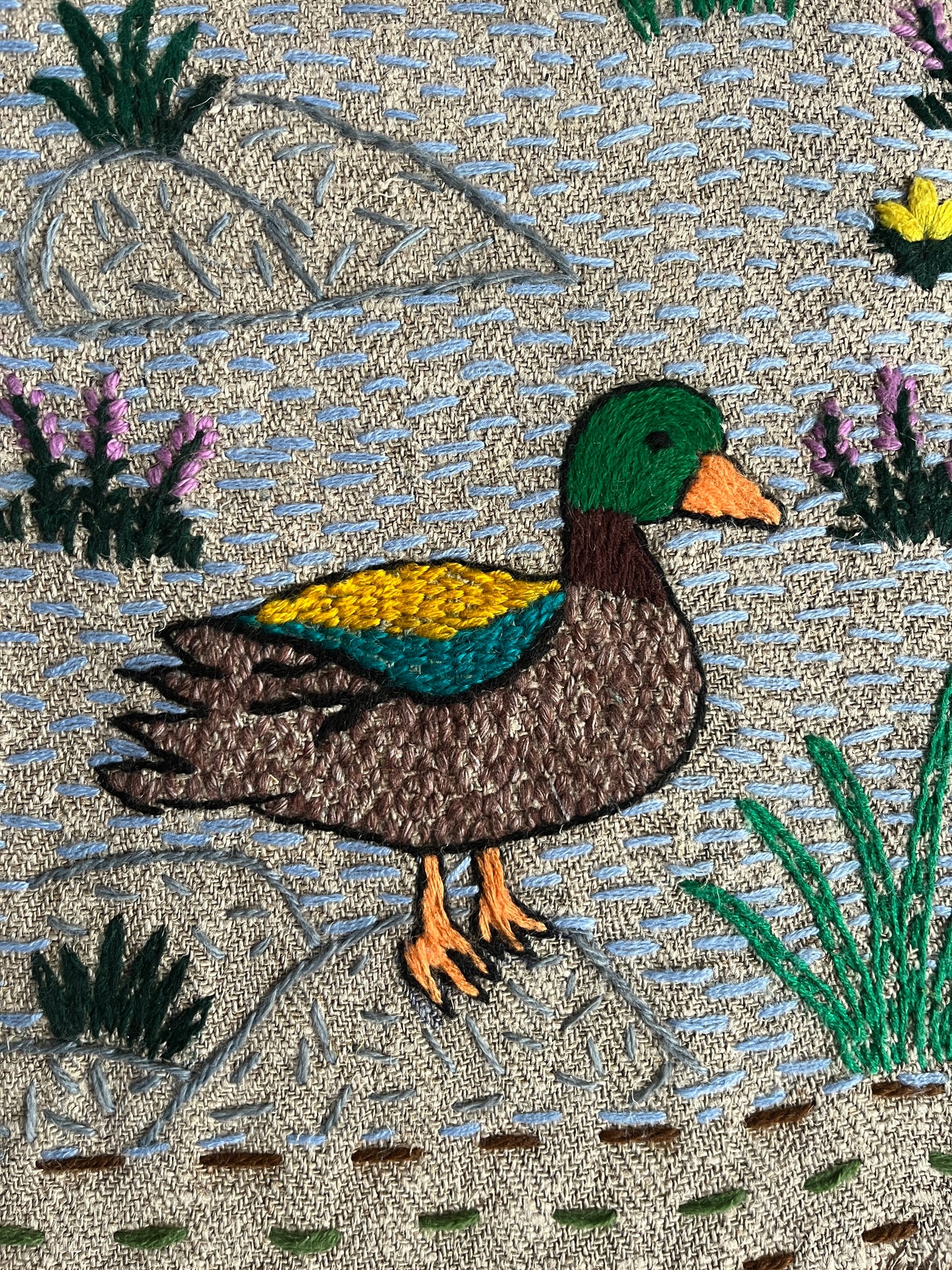 Wild Ducks Hand Embroidered Makatka Wallhanging by Anna
