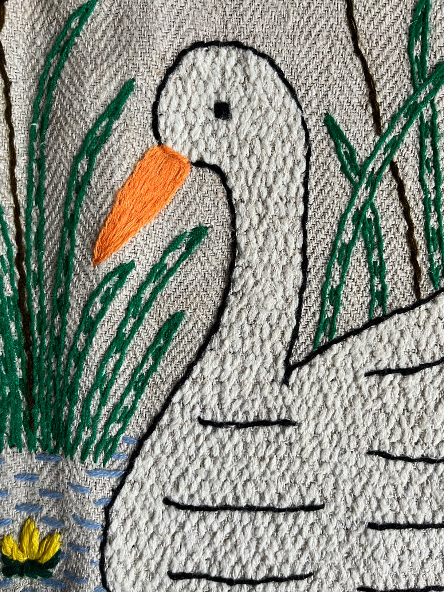 Swans 2 Hand Embroidered Makatka Wallhanging by Anna