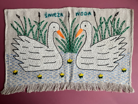 Swans 2 Hand Embroidered Makatka Wallhanging by Anna