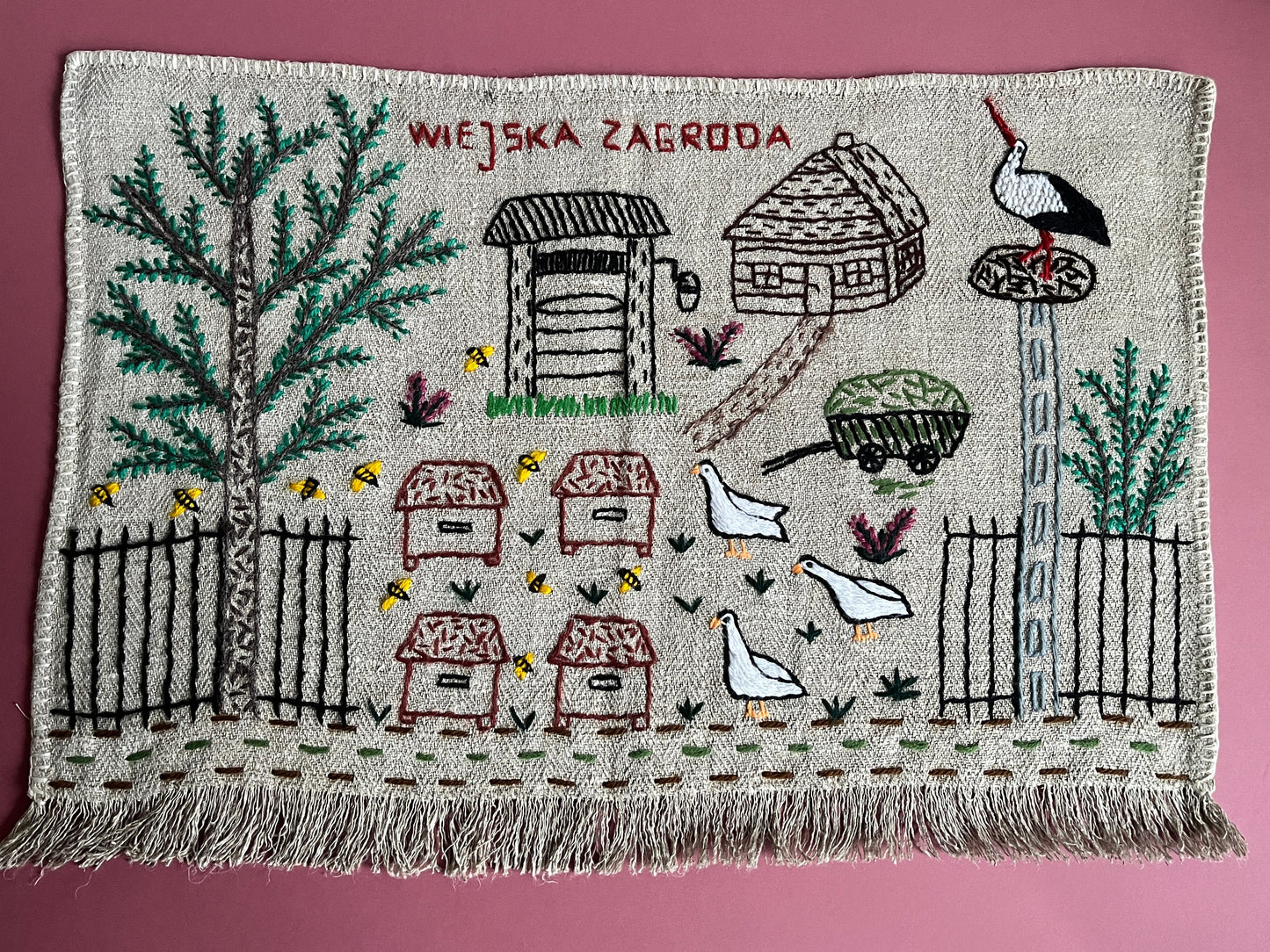 Country Farmhouse Hand Embroidered Makatka Wallhanging by Anna