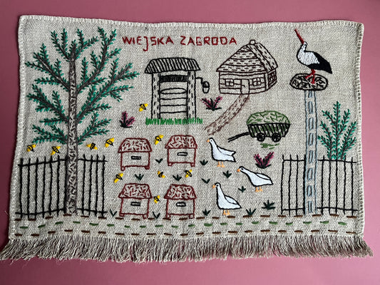 Country Farmhouse Hand Embroidered Makatka Wallhanging by Anna